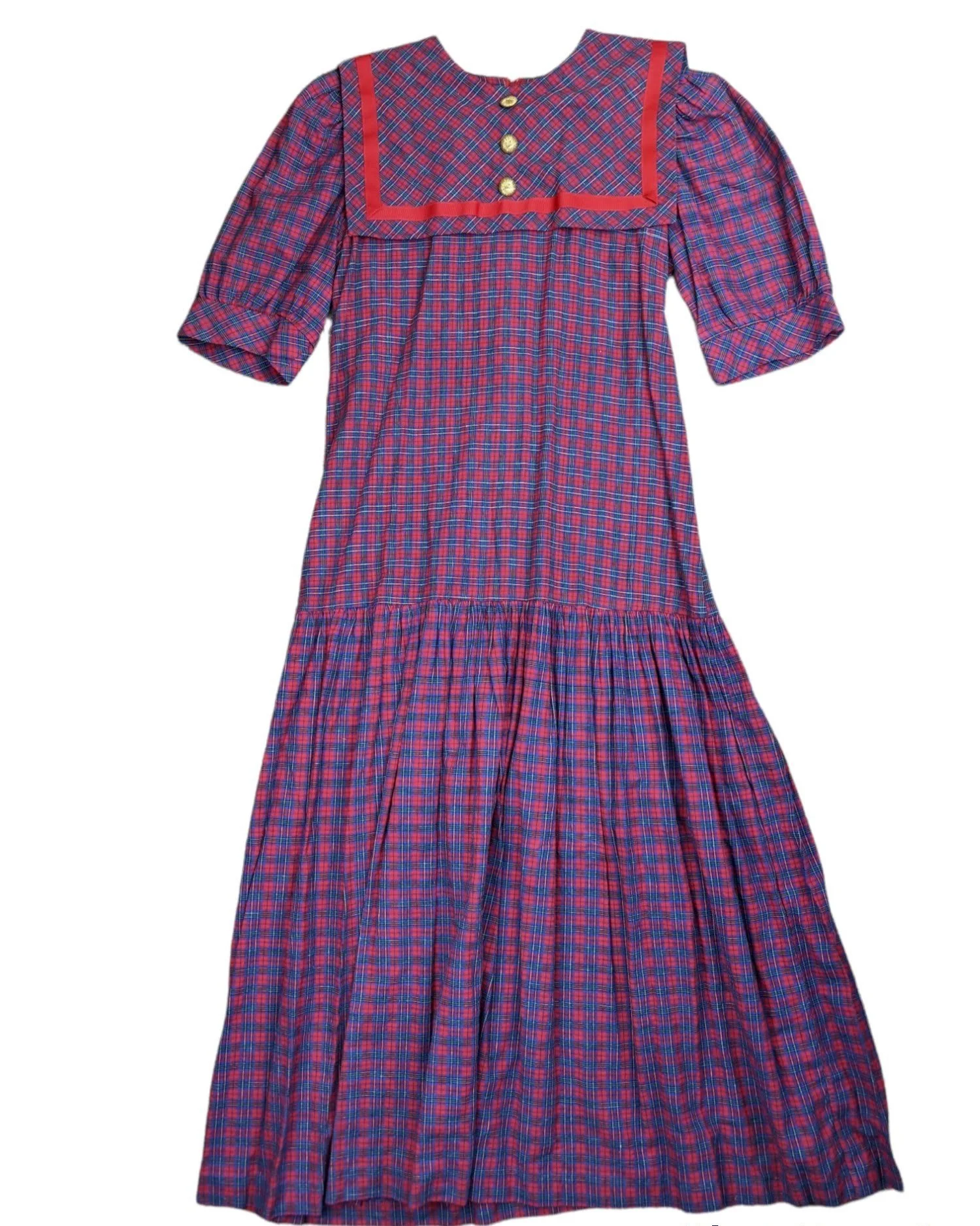 Vintage 80's Misty Lane Red Plaid Drop Waist Sailor Collar Dress (5/6) Savill's Secondhand Vintage 80's Misty Lane Red Plaid Drop Waist Sailor Collar Dress (5/6) Savill's Secondhand