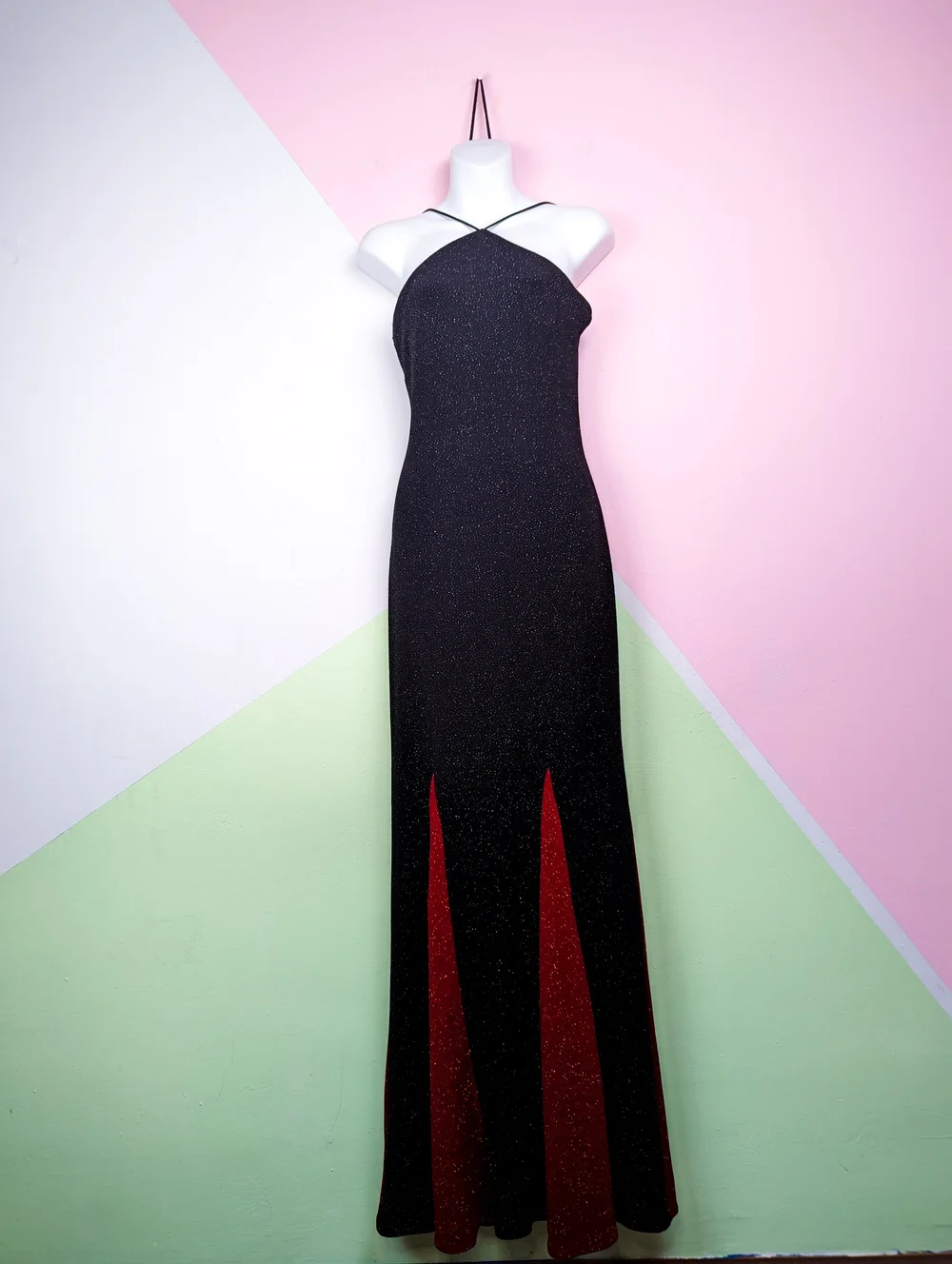 Betsy & Adam By Jas Lene Black & Red Glitter Evening Gown (8)  Savill's  Secondhand