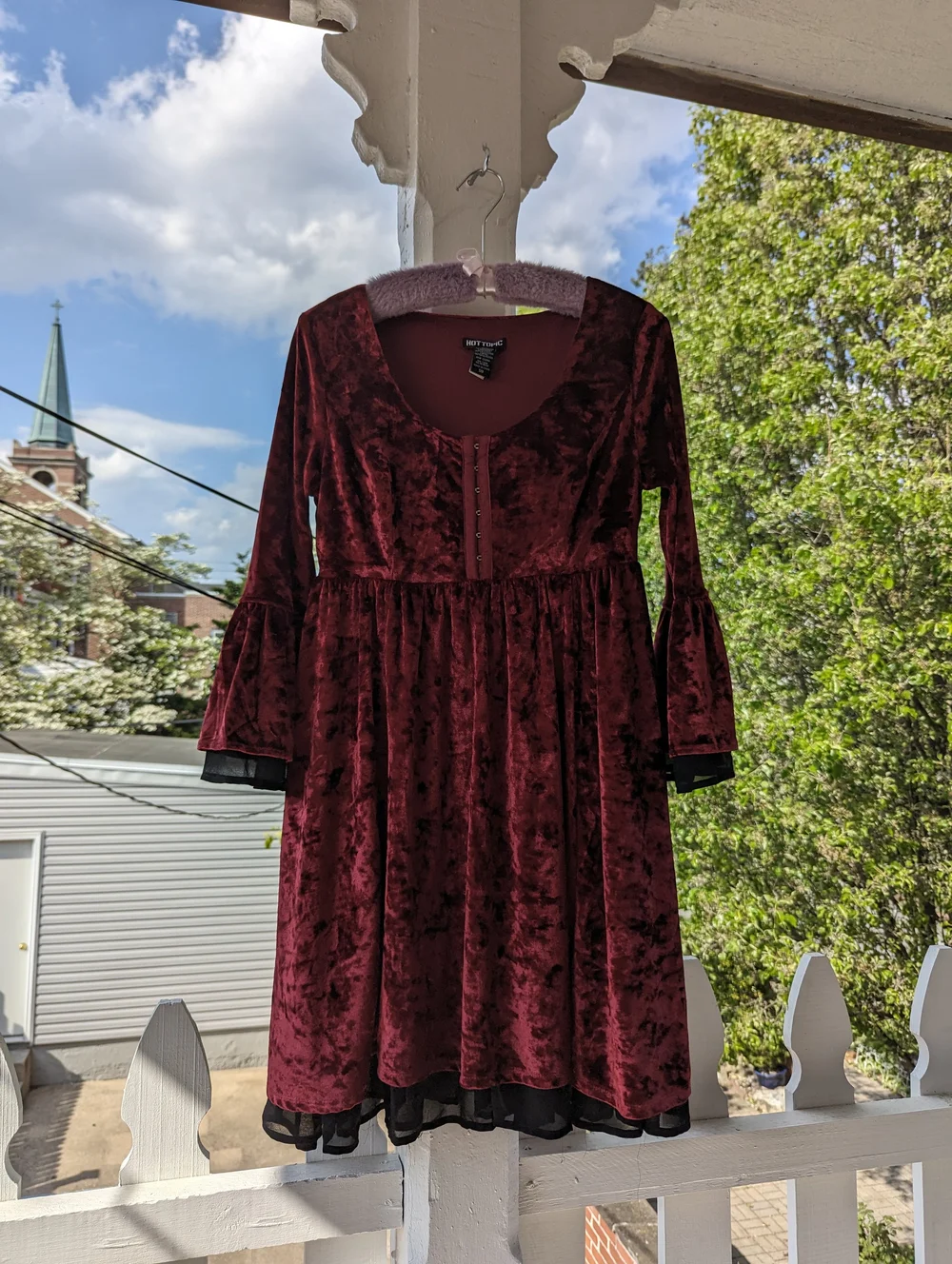 2015 Hot Topic Red Velvet Bell Sleeve Dress (S)  Savill's Secondhand