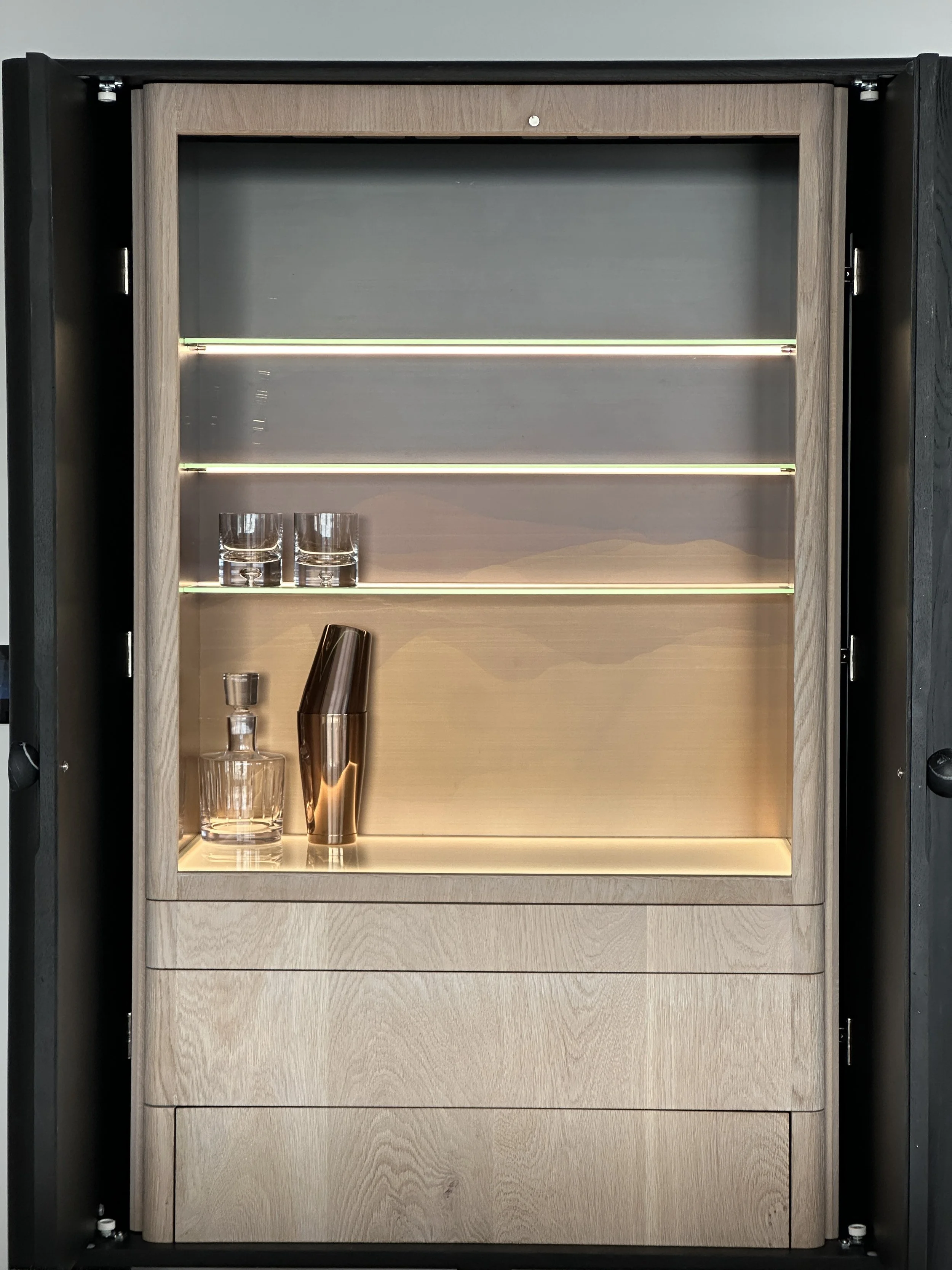 Custom Cabinet Bar | White Oak & Bronze Fume
