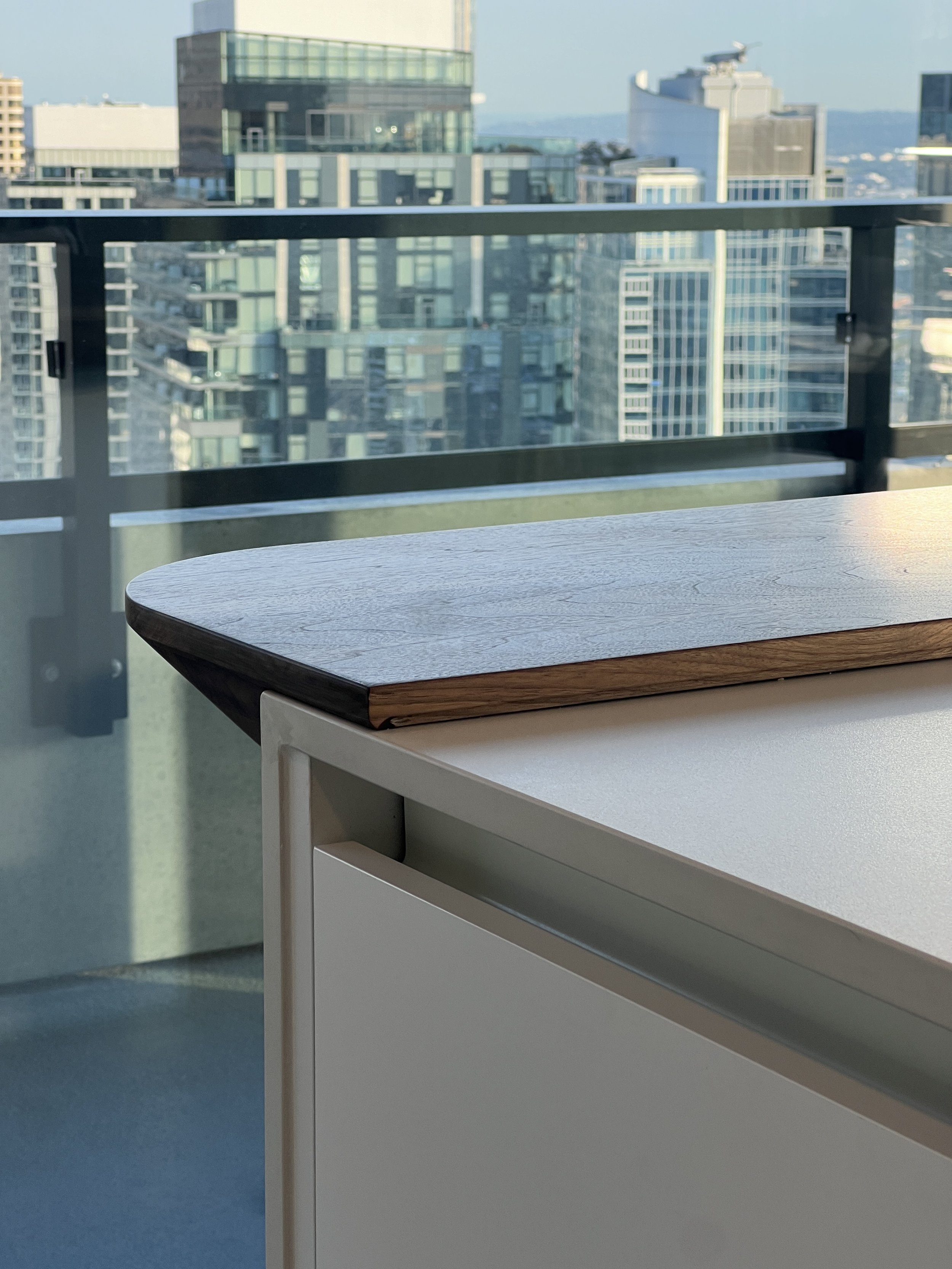 Chamfered edge detail walnut island custom woodworking