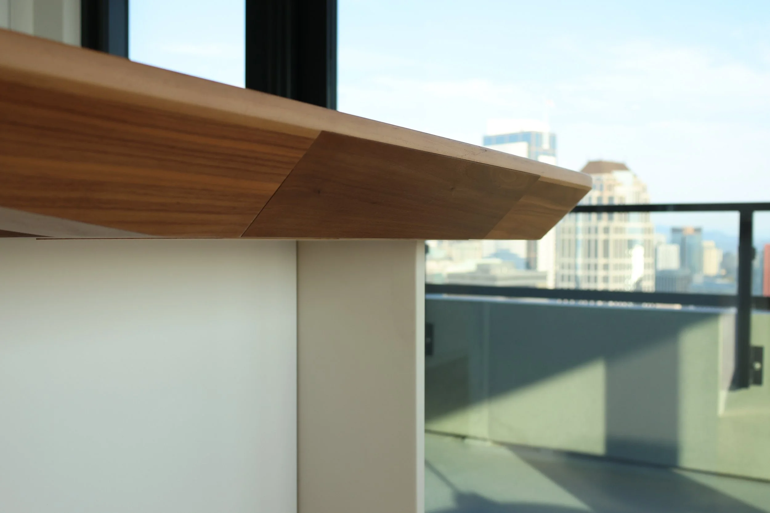 Chamfered edge detail walnut island custom woodworking