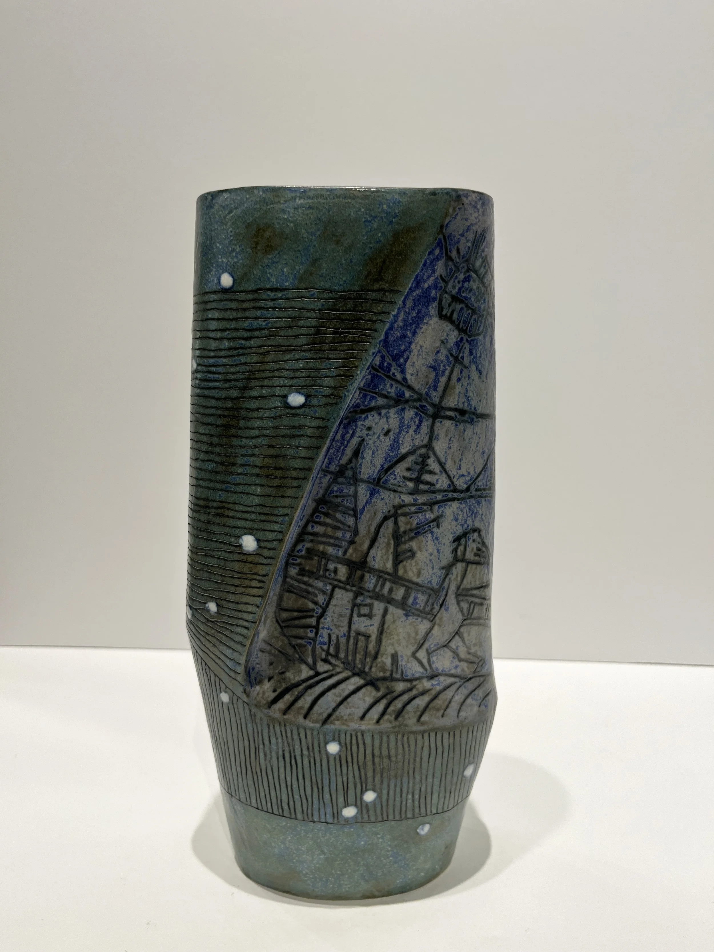 #88 Black Granite 2 Large Oval Vase 2021 $280 11x5"