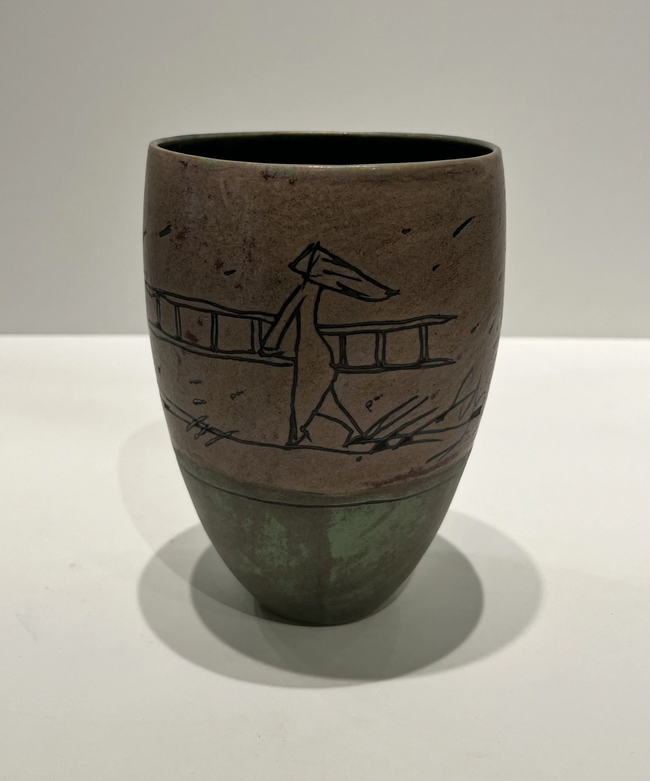 #105 Women with Ladder Small Orb Vase 2023 $125 5.5x4"