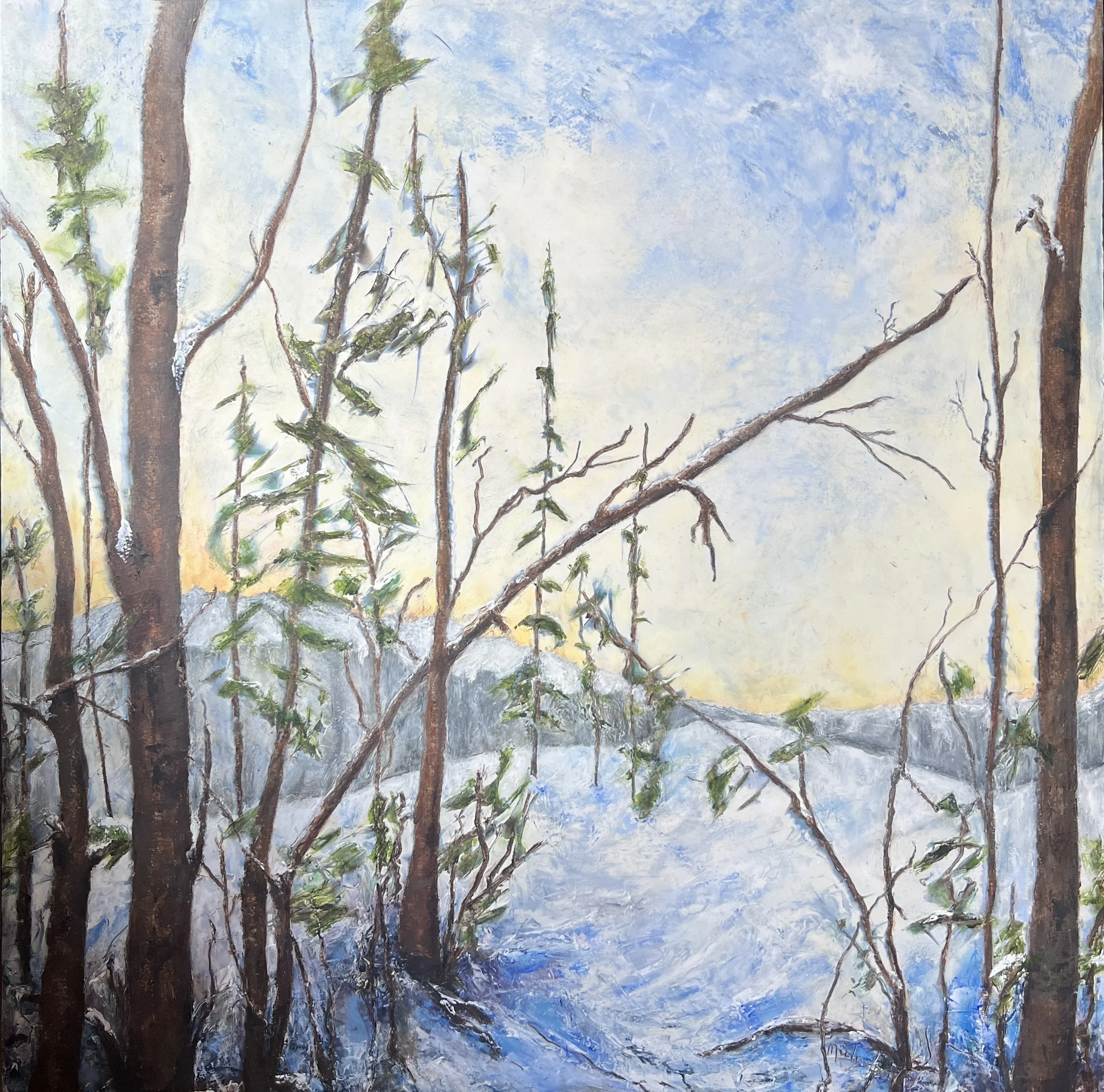 #27 Cliffside in Winter oil & cold wax 24 x 24 $950