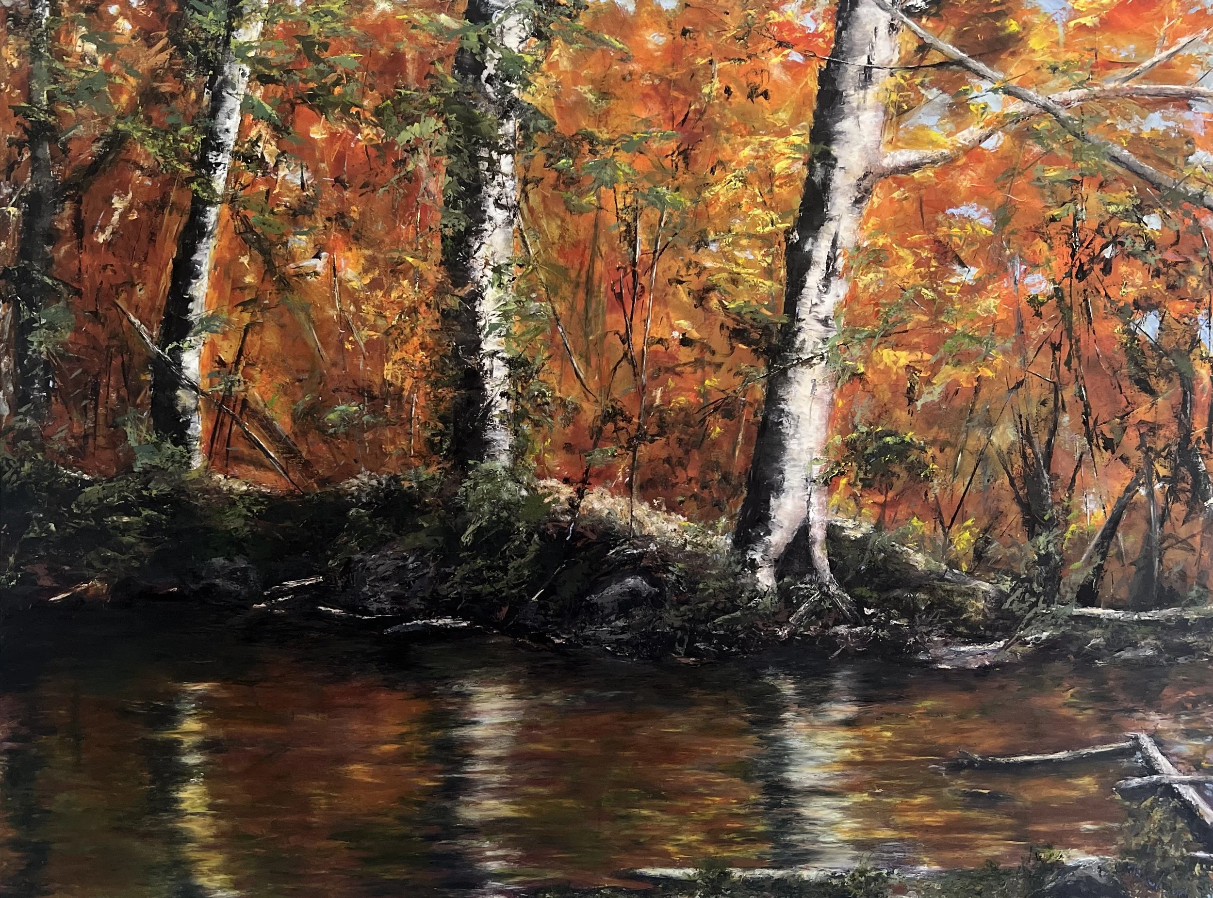 #29 Autumn Reflections  oil & cold wax 30 x 40 $2000