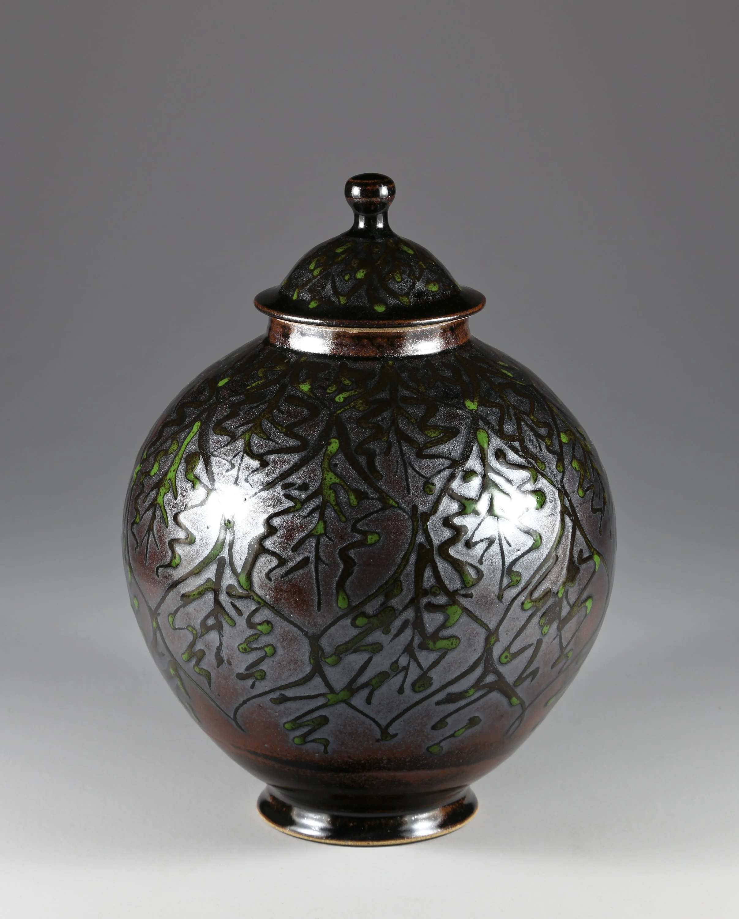#36 Temmoku Chrome Trailing Jar $275