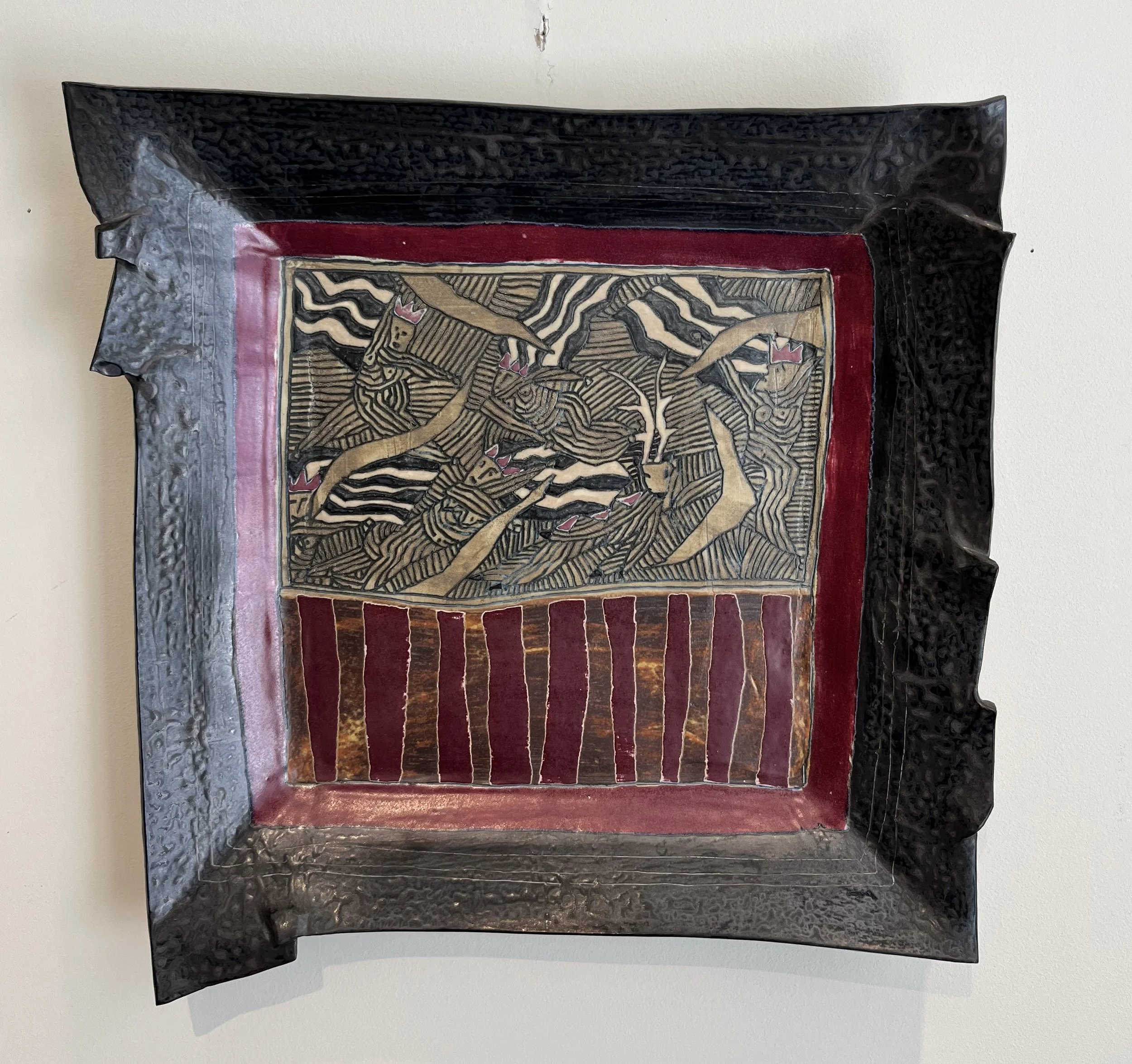 #74 Screen With Dancers 2020 16.5x16.5x2.5"  In Concert, Canadian Clay and Glass Gallery Sept-December 2020 SOLD