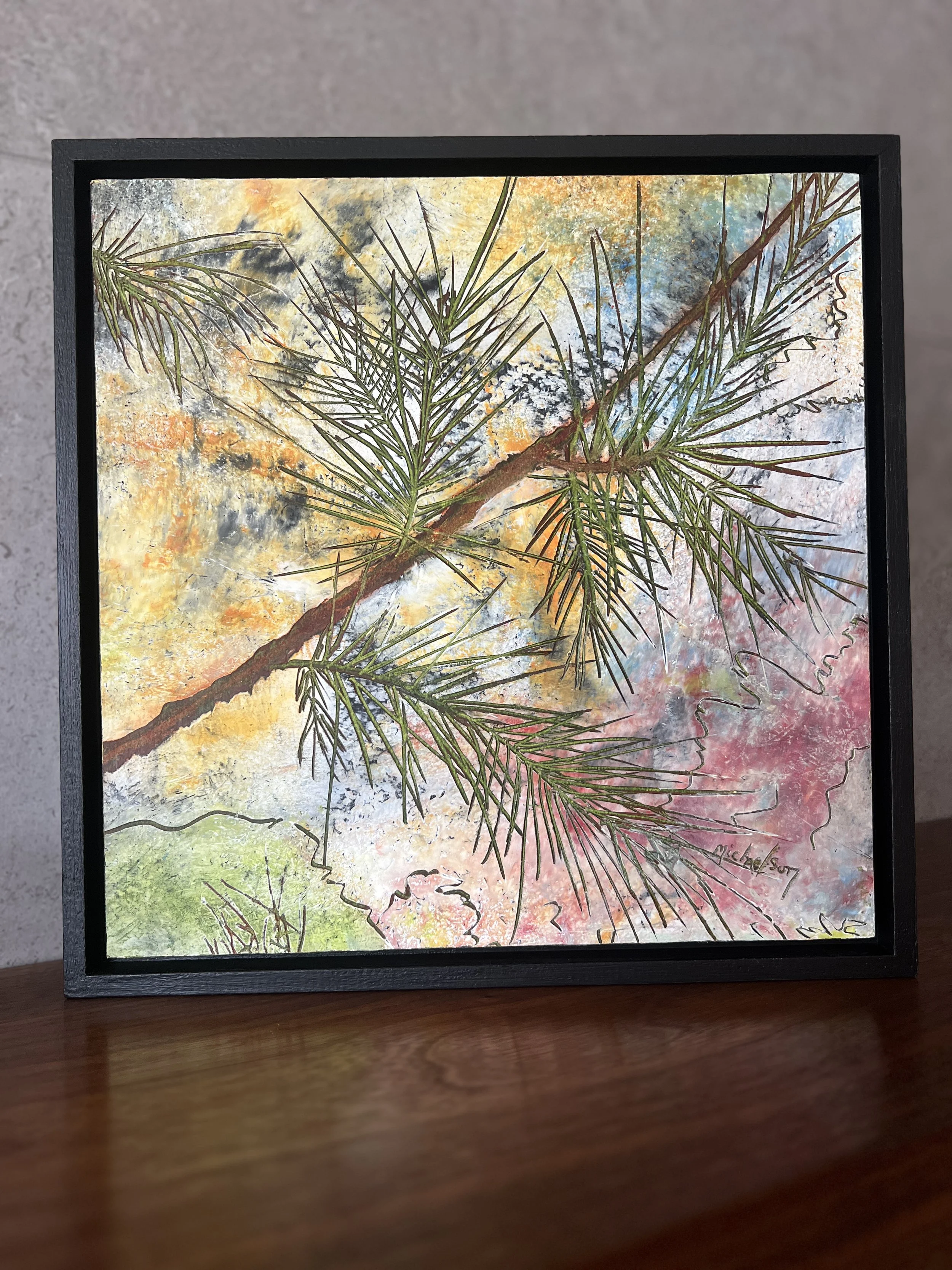 #9 Branching Out oil & cold wax 12 x 12 Framed $350