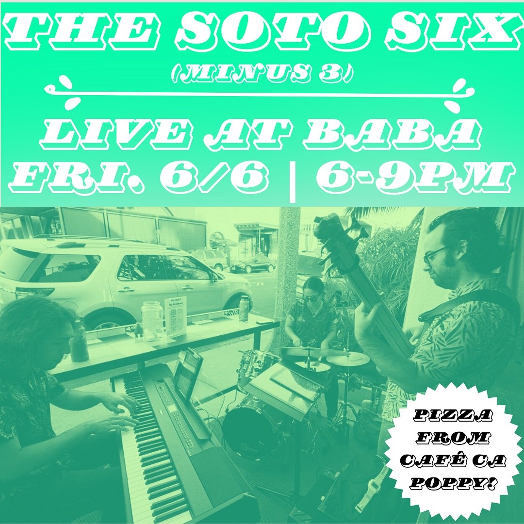 Looking forward to returning to @babacoffee for our Friday night fun this Friday 6/6 from 6-9pm! Pizza from @cafecaliforniapoppy !
