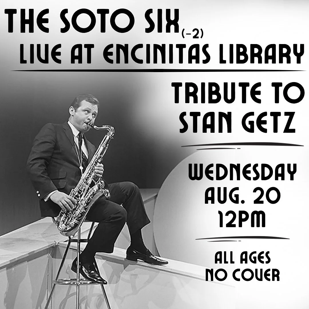 Looking forward to presenting the music of Stan Getz @encinitaslibrary this Wednesday, Aug. 20. Join us at 12pm for a FREE/all ages concert!