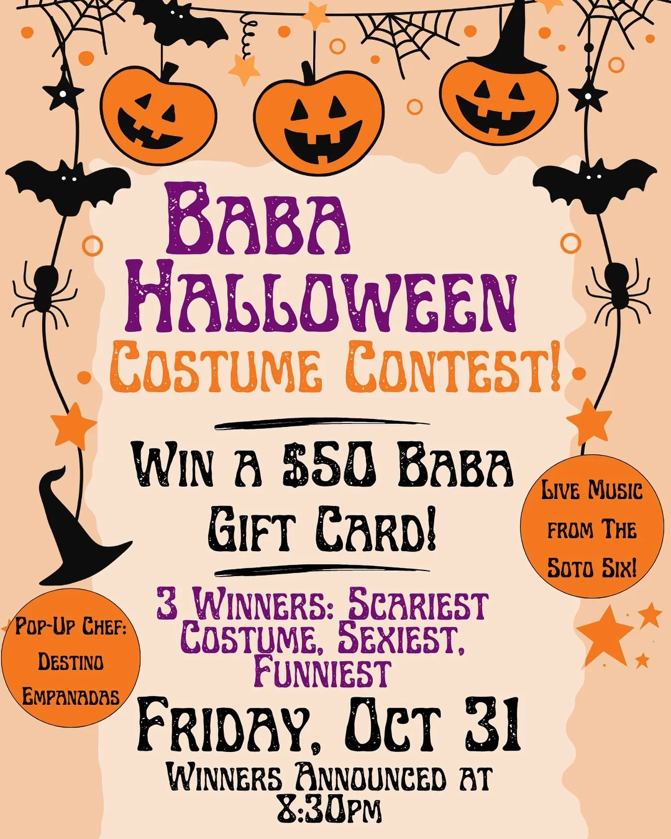 Come on down to @babacoffee this Friday 10/31 from 6-9pm for a Halloween Party! We&rsquo;ll have a groovy set rolling all night feat our Uncle @fredefred59 bringing the party! Costume contest with gift card winners + food from @destino_empanadas ! Co
