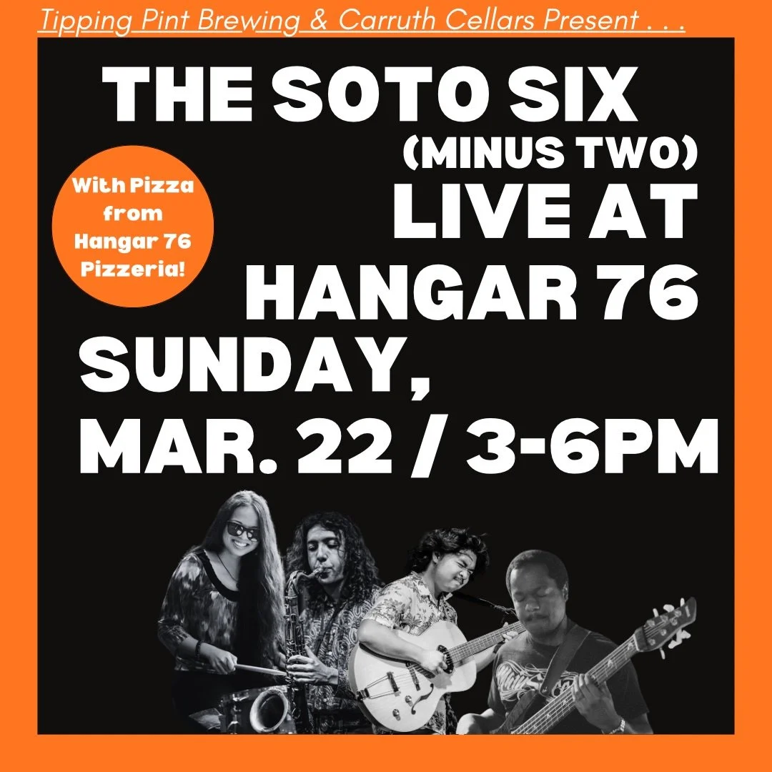 Looking forward to returning to @thehangar76 this Sunday 3/22 from 3-6pm! Come have a funky afternoon with us and enjoy pizza plus tasty drinks from @tippingpintbeer &amp; @carruthcellars