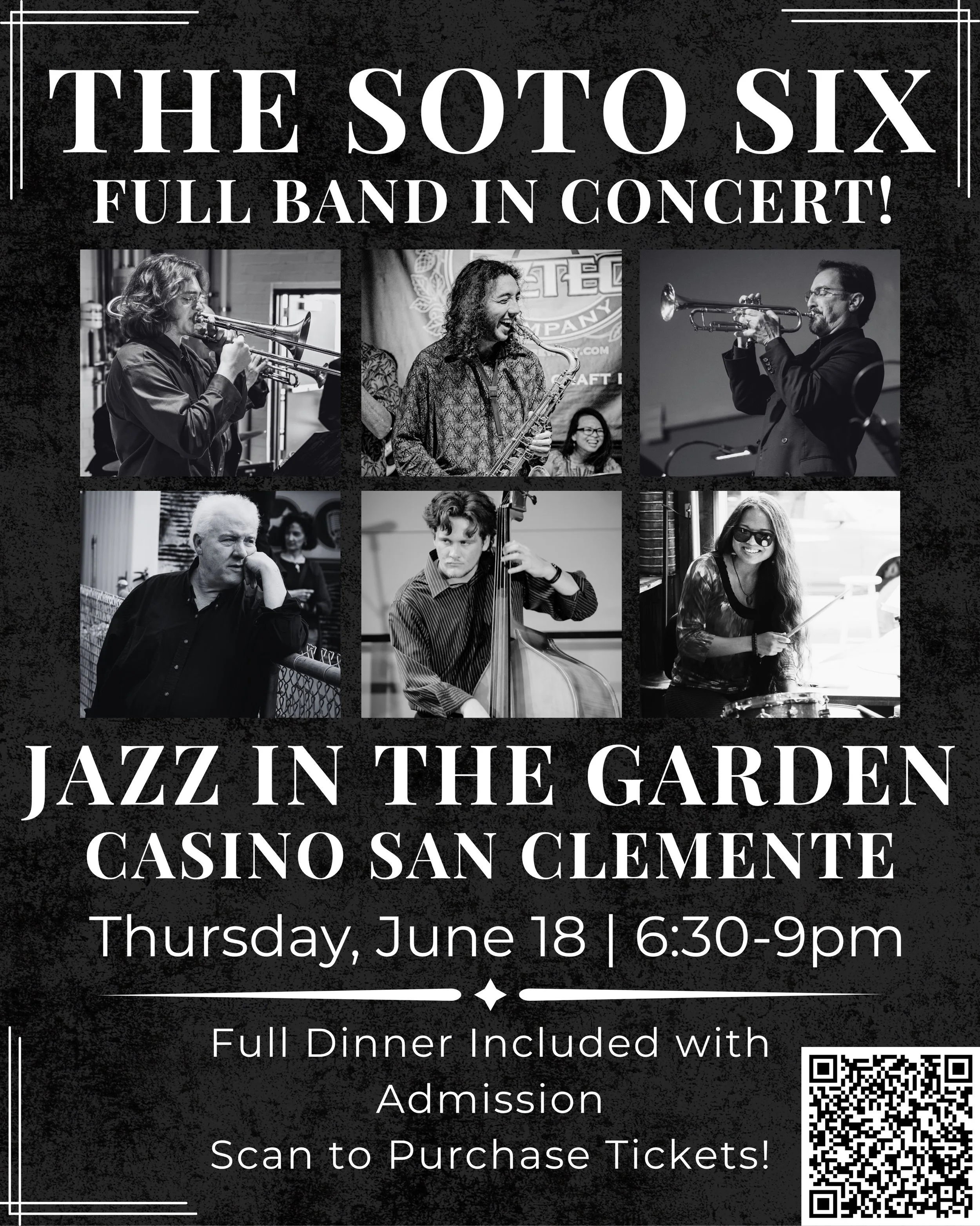 We are excited to return to Casino San Clemente as part of their &ldquo;Jazz in the Garden&rdquo; Concert Series. Special for 2026, we are thrilled to be able to present The Soto Six in its full sextet configuration. Don&rsquo;t miss a rare opportuni
