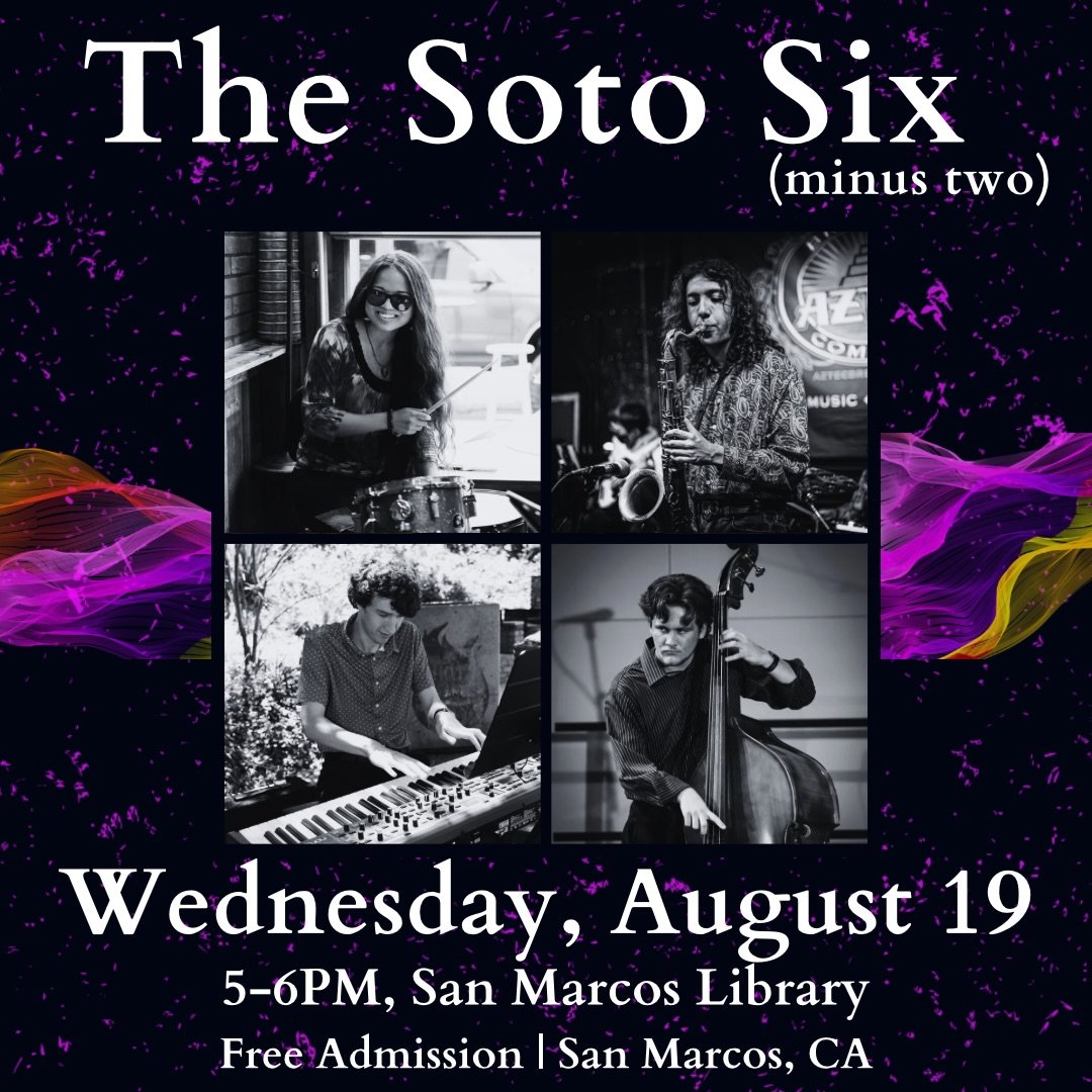 Looking forward to performing a free concert @sdcl_sanmarcos this Wednesday 8/19! Join us indoors for a fun free show. All ages/plenty of seating. Don&rsquo;t miss it!