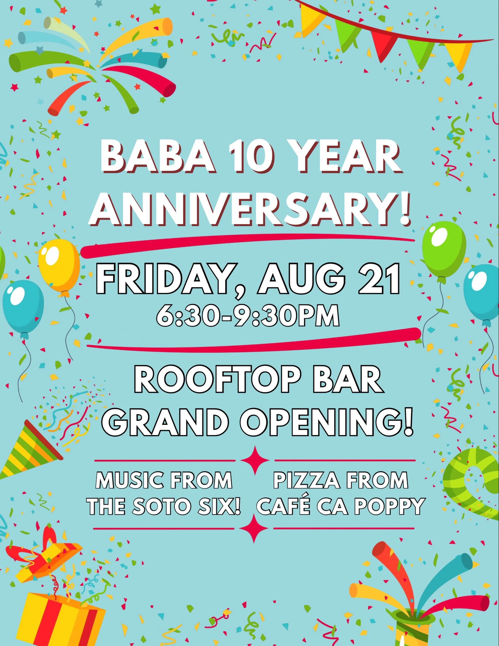 Looking forward to our weekly @babacoffee performance, but this Friday we&rsquo;ll be celebrating Baba&rsquo;s 10 Year Anniversary! Join us for tunes, pizza from @cafecaliforniapoppy drinks &amp; good vibes!