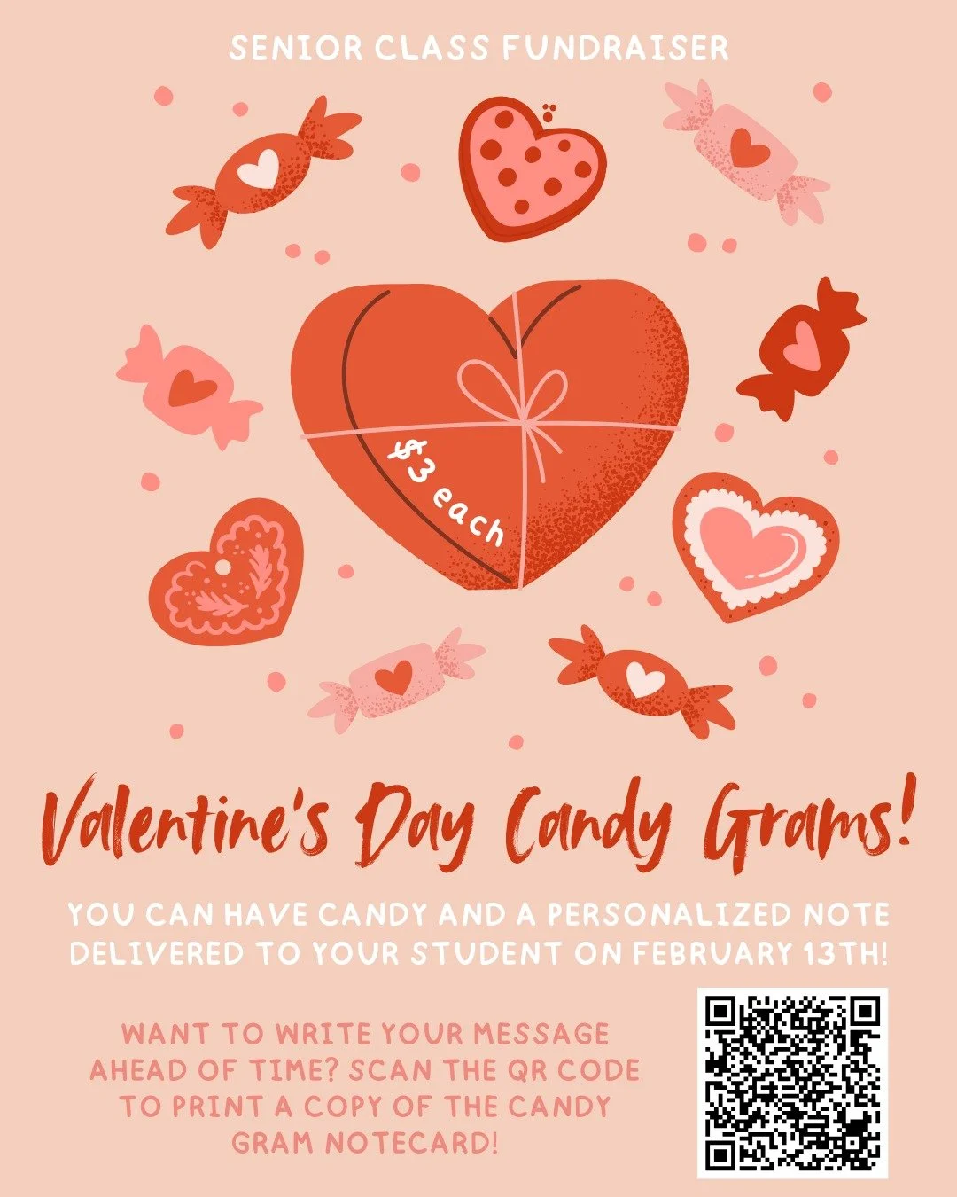 Interested in sending a valentine note + sweet treat to your RCS student? The RCS senior class is holding a Valentine's Day Candy Gram fundraiser! 

Stop by the office after school today or on Monday, February 9th to place your order!