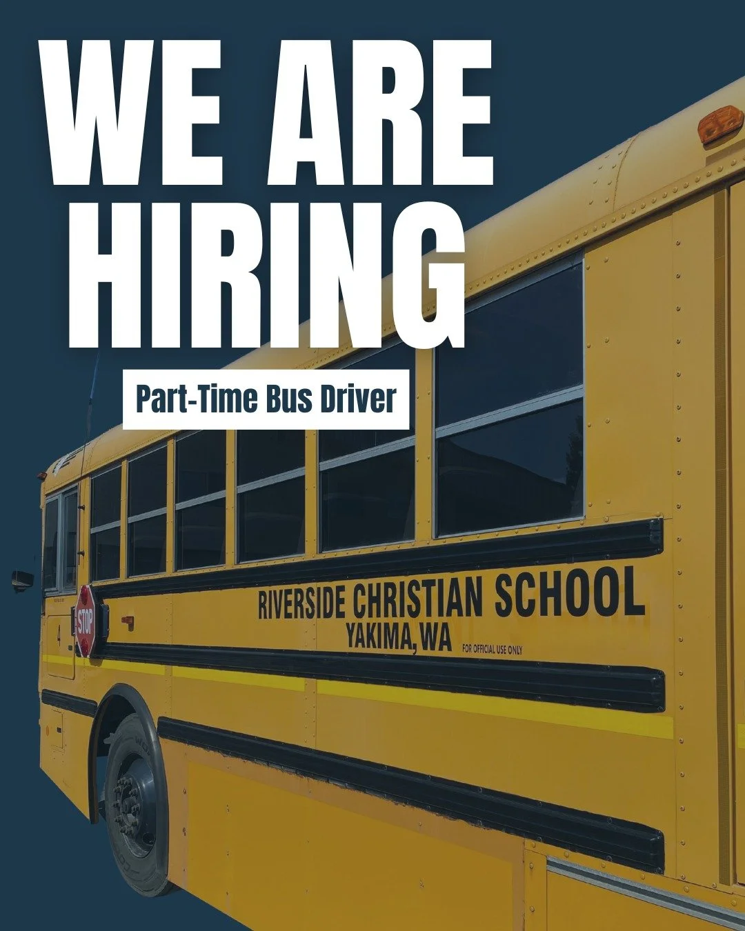 If you (or someone you know) has a Commercial Driver's License and would be interested in driving for Riverside Christian School, we would love to hear from you!

You can apply for this part-time position by visiting the Employment Opportunities page