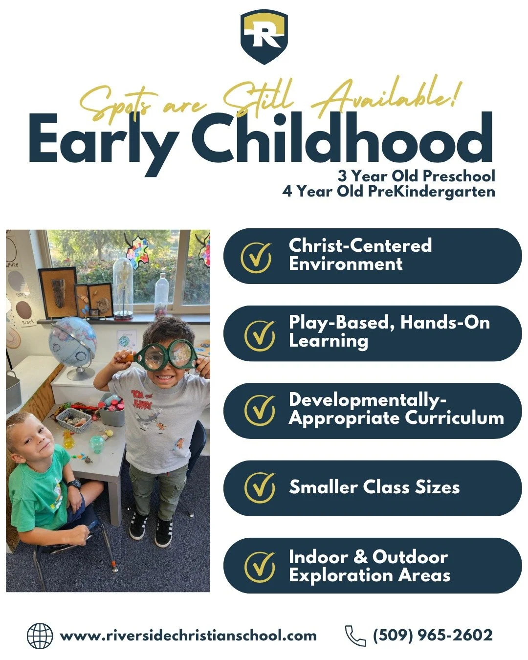 Are you looking for a developmentally-appropriate, Christ-centered preschool program for your 3 or 4 year old? 

We still have spots available in our Preschool &amp; PreKindergarten programs for the 2026-2027 school year!

Space is limited in our ear