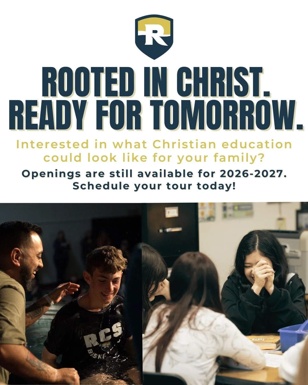 When you enroll your child at Riverside Christian School, you are joining a Christ-centered community that is committed to helping your child establish strong academic and spiritual foundations. 

We'd love to welcome you to tour RCS and see how we l