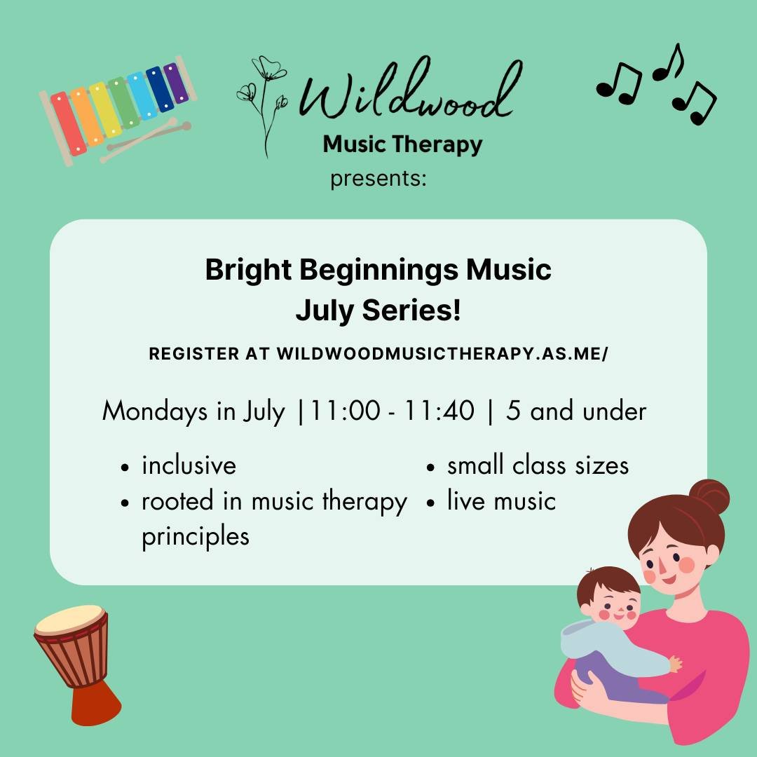 We're back! Join us in July for a Bright Beginnings Series, Mondays at 11:00. Right here in the Wildwood Studio. 🎶

Bright Beginnings Music classes are designed to support developmental growth related to sensory processing, motor 
skills, social-emo