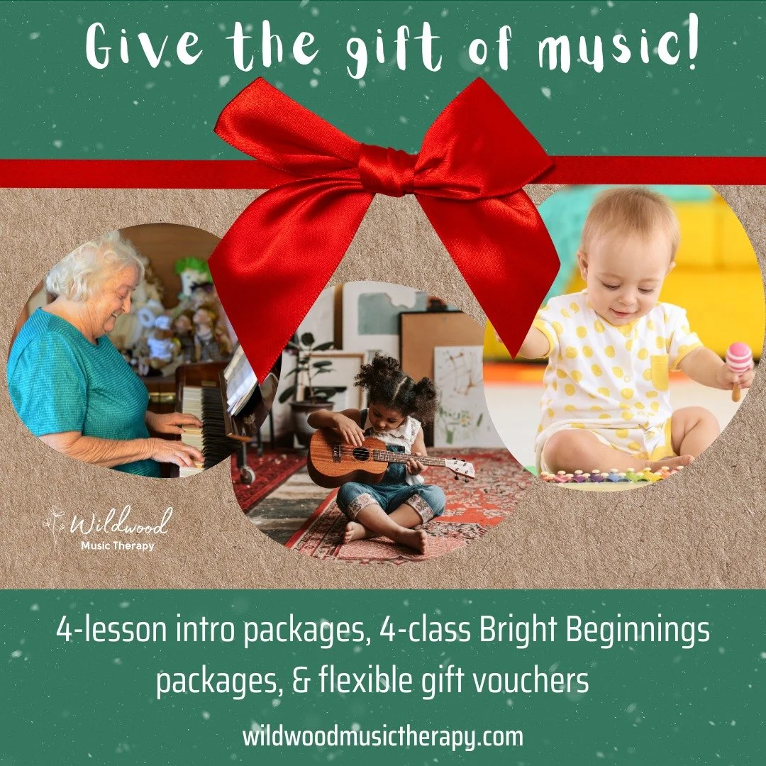 Give the Gift of Music! 

If you're looking to gift someone an experience this year, we have several options in our shop!  https://www.wildwoodmusictherapy.com/purchase

🎵 Four lesson intro packages: 4, 45-minute lessons on guitar, piano, ukulele, v