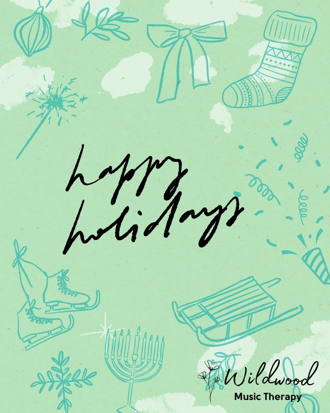 Happy Holidays from Wildwood!

We're taking a social media break over the holidays, but our music therapists will still be around some and will let you know when they are taking their holiday breaks.  We hope everyone stays safe and warm! 💚

🎁Brigh