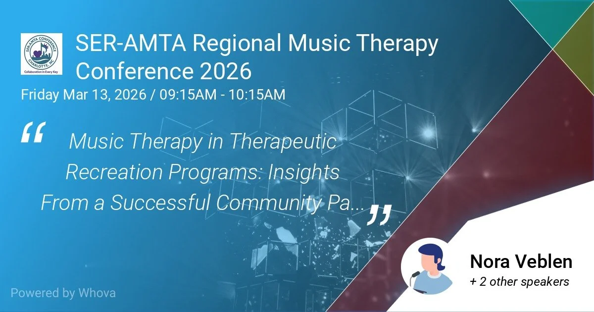 Music therapists Jen and Nora are excited to be presenting at the Southeastern Region of the American Music Therapy Association music therapy conference next week!  We'll be co-presenting with Jill Farmer, CTRS with Parks &amp; Recreation -Therapeuti