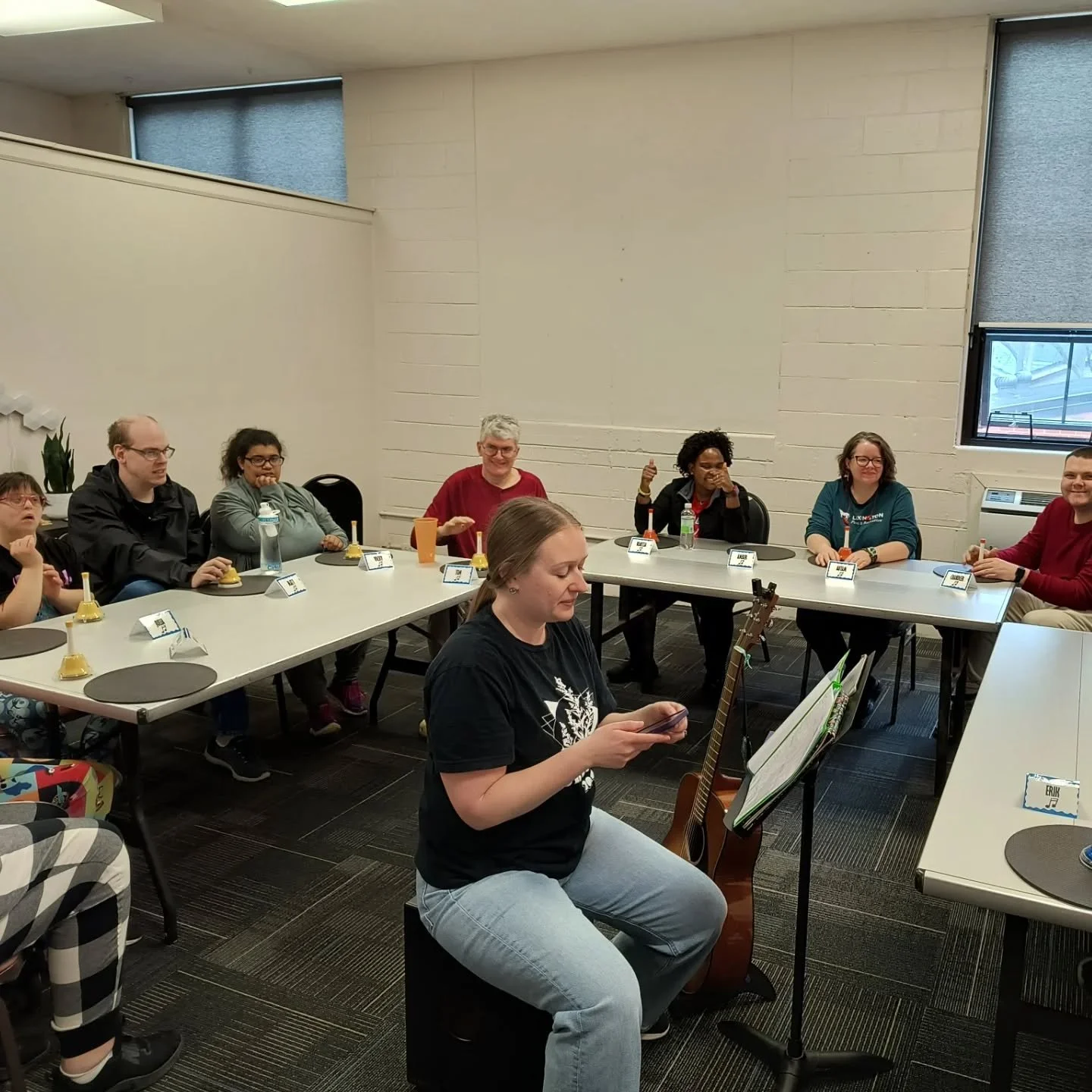 Spotlight on TR handbell choir!  This brand new program was designed by our music therapist, Jen, in collaboration with the Therapeutic Recreation staff that we partner with. 

Unlike instruments in the rock band or ukulele ensembles, these desk bell