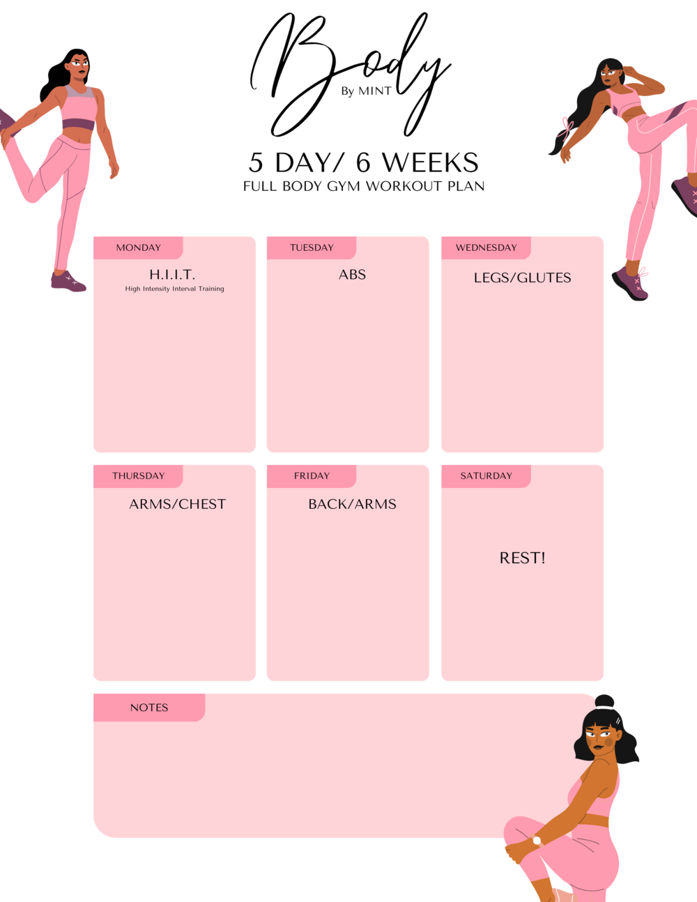 5 Day / 6 Weeks Full Body Gym Workout Plan — Body By Mint