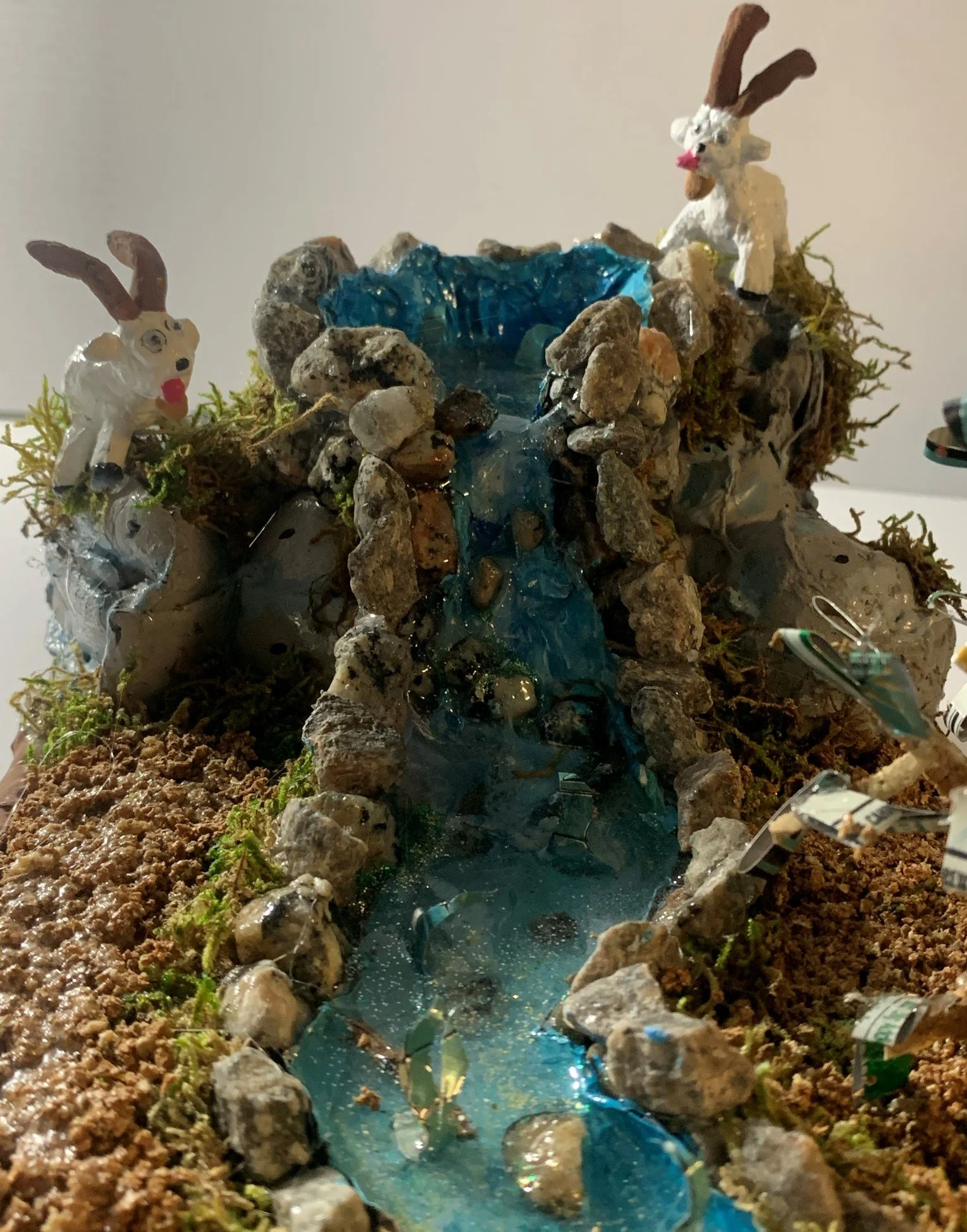 Goats By Waterfall