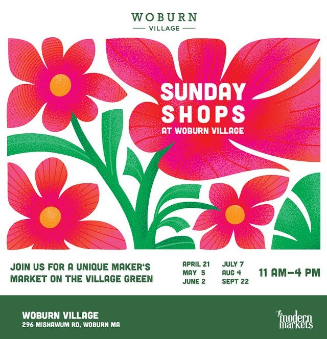 Join us today @woburn_village from 11-4 for their Sunday Shops hosted by @the_modern_markets 🤩 

It&rsquo;s going to be a beautiful day ☀️ with lots of fun vendors! 

#woburnma #woburnmassachusetts #mass #massachusetts #massevents #newengland #madei