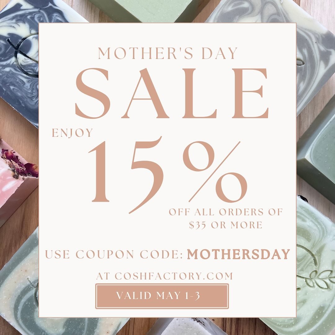 Grab all your Mother&rsquo;s Day gifts for 15% off today through Friday!

Find all of our products at coshfactory.com

#smallbusinesssale #sale #discount #shopmothersday #mothersdaygiftideas #mothersdaygift #giftforher #giftformom #newhampshire #hand