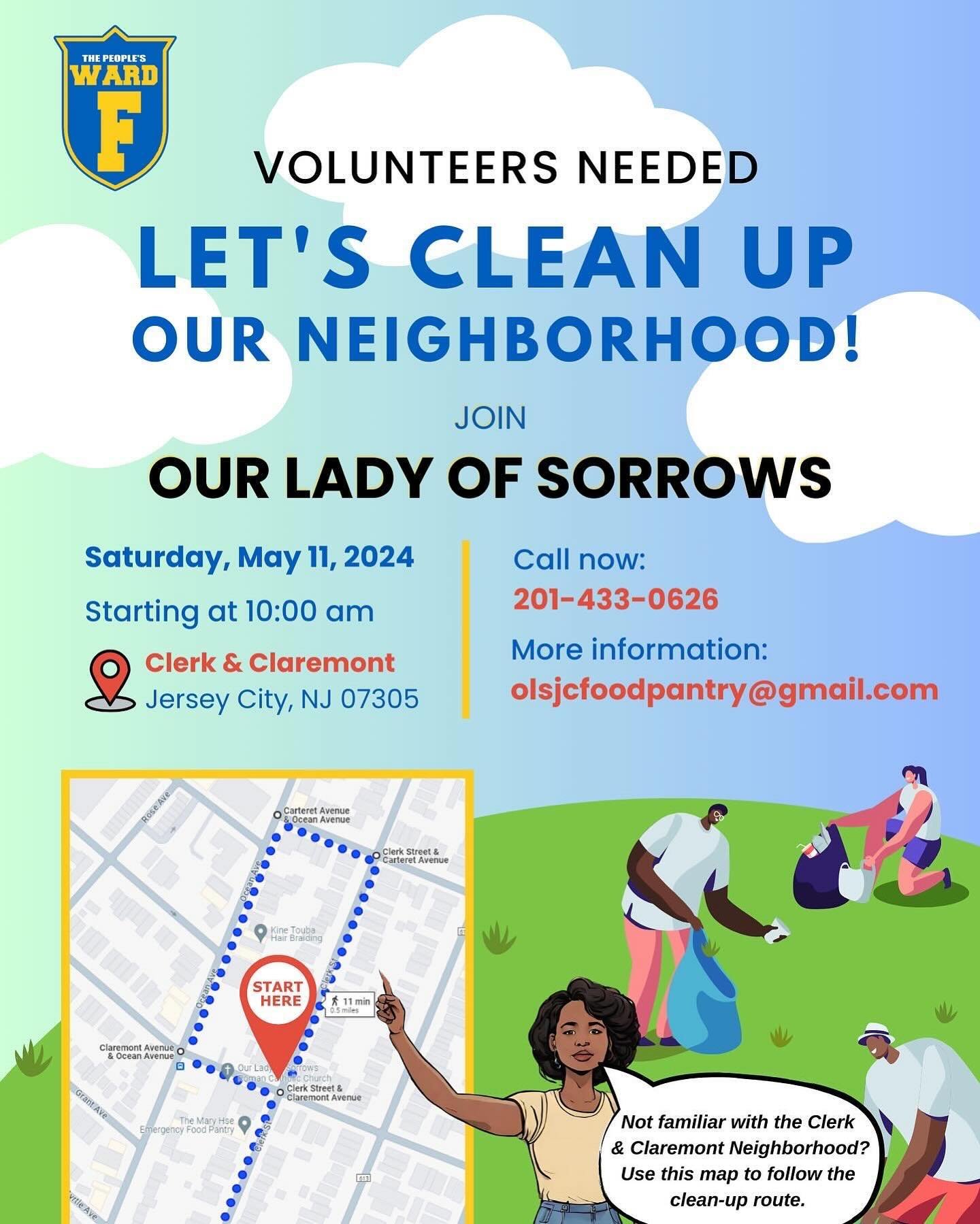 Community Cleanups: 
Saturday, May 11th, 10:00 AM - 2:00 PM

For More Information Contact :
Carteret/Claremont/Myrtle (Ocean to Clerk) EMAIL OLS:  olsjcfoodpantry@gmail.com

Volunteers will receive materials (bags and gloves) on the day of the clean-