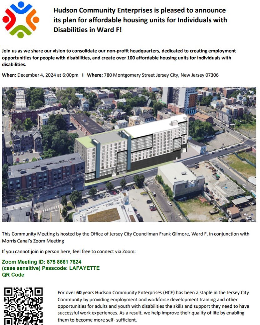 We’re reviewing Hudson Community Enterprises’ exciting plan to bring over 100 affordable housing units to Jersey City! This hybrid event is a must-attend if you live in the area or care about housing solutions in Ward F!
When: Wednesday,