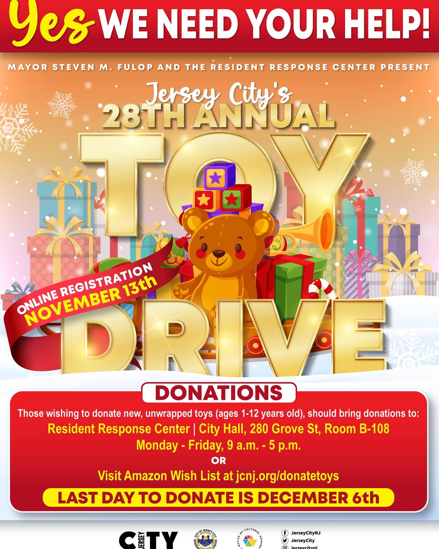 🎁 Spread the Joy This Holiday Season! 🎁
28th Annual Toy Drive is just around the corner, and your help is needed to make it a success! 🌟
Please consider donating a new, unwrapped toy for children ages 1-12 to help bring holiday cheer to familie