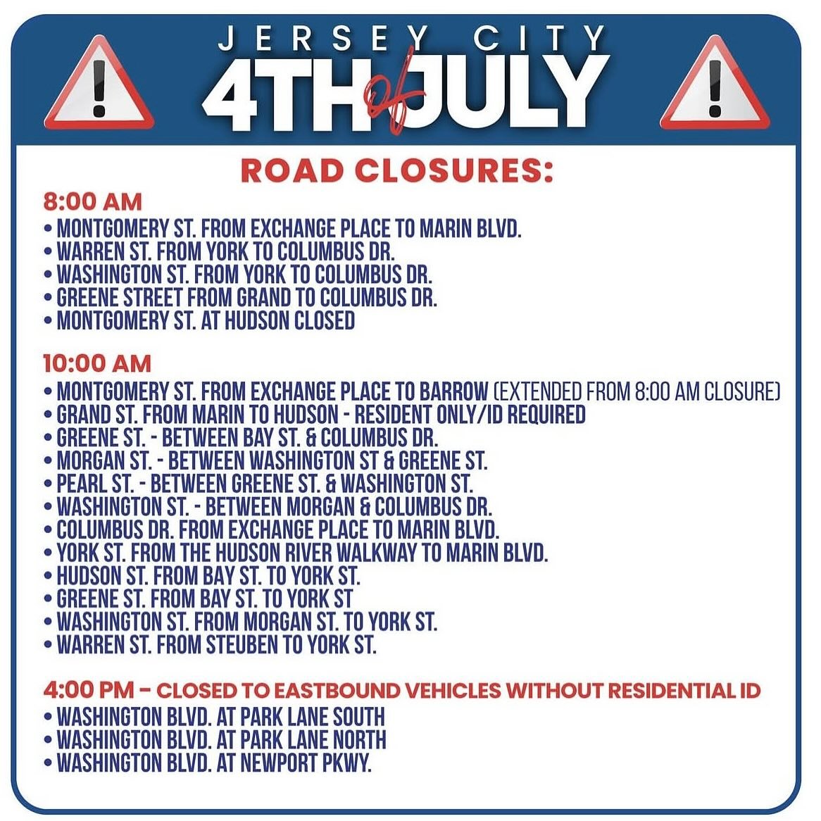 Road Closures for 4th of July 🎆🎇