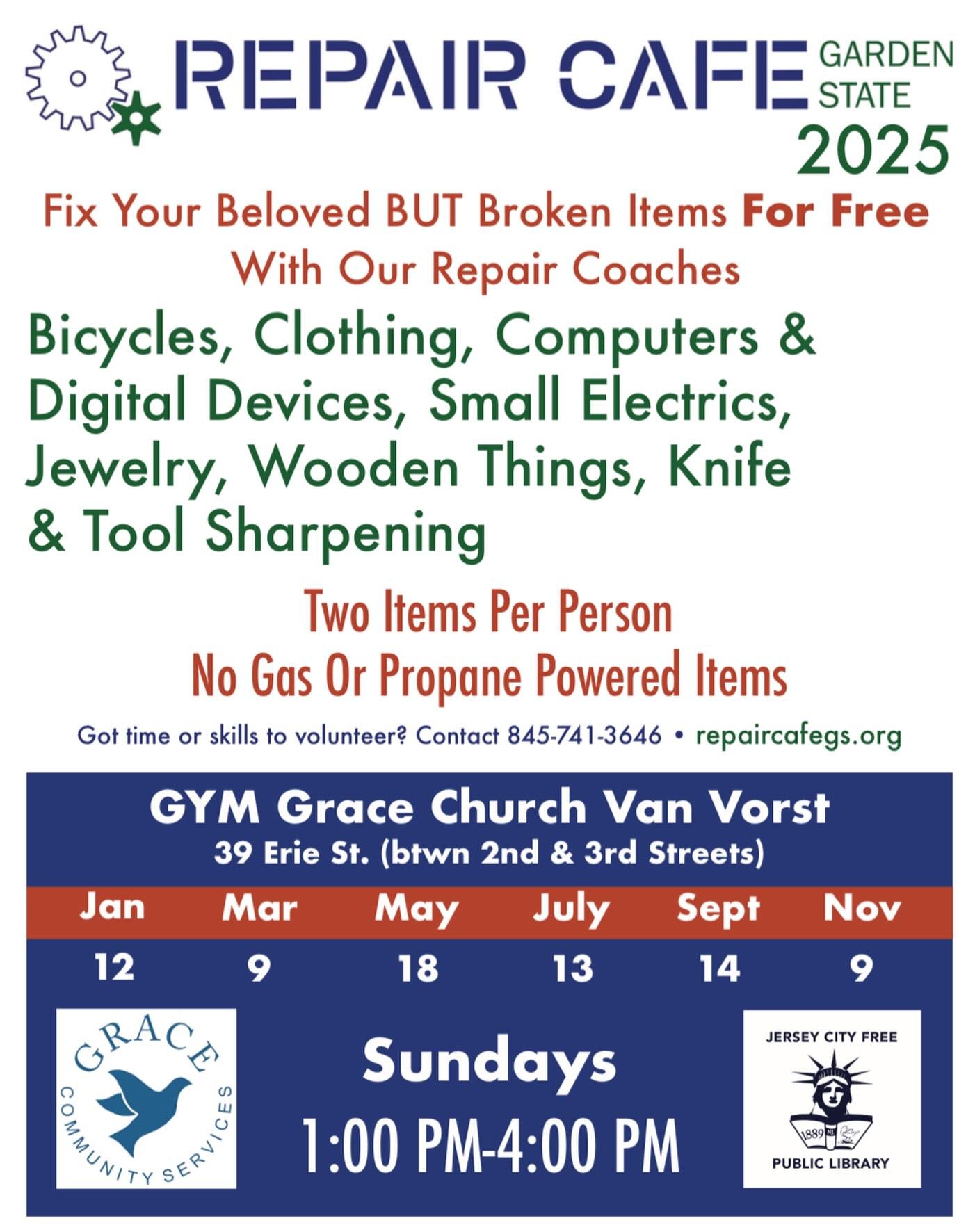 Repair Cafe Sunday July 13tb 1pm -4pm ! Each person gets 2 items to have fixed.