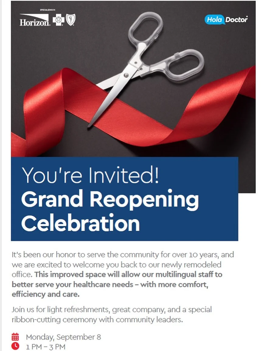 Horizon Reopening Celebration of our Jersey City office on:
📅 Monday, September 8, 2025
🕐 1:00 PM – 3:00 PM
📍 HolaDoctor – 353 Central Avenue, Jersey City, NJ 07307