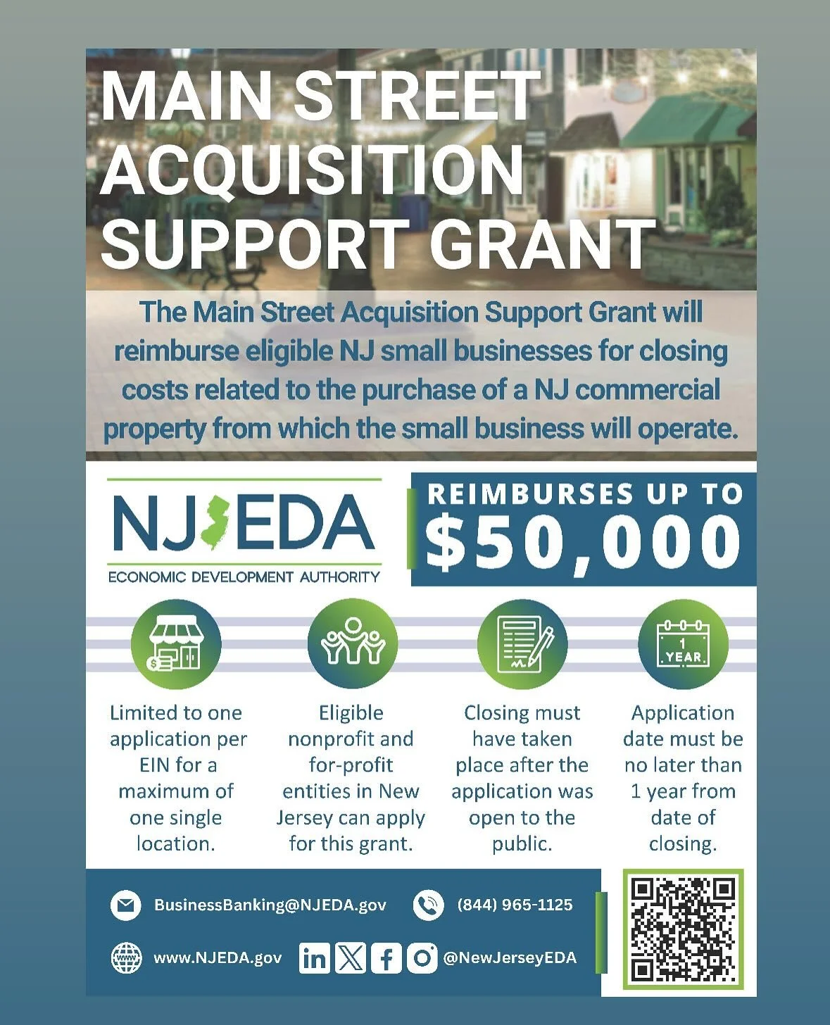 NJEDA Main Street Acquisition Support Grant For Small Businesses - FUNDING STILL AVAILABLE
