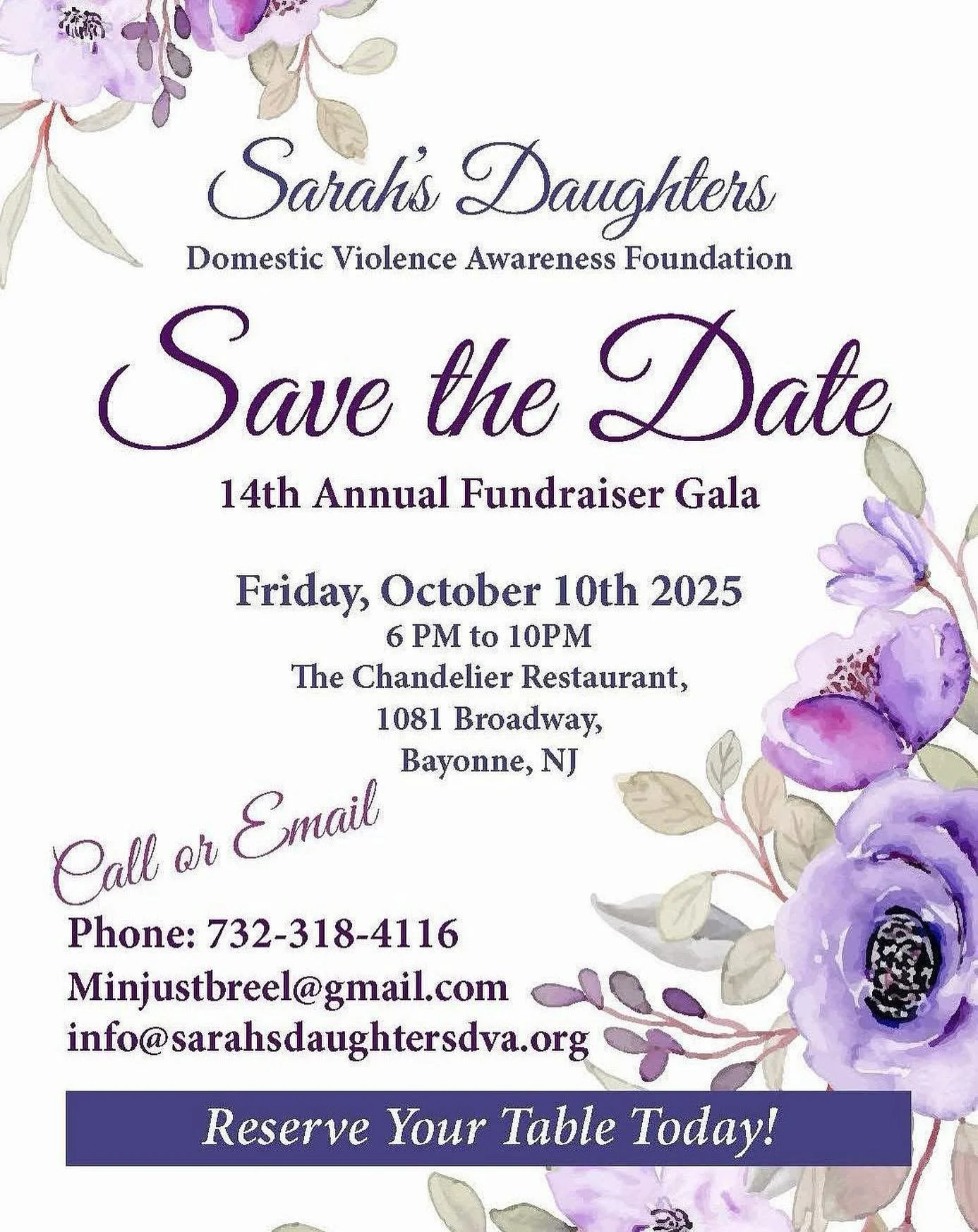 Tickets on Sale Now Join Sarah’s Daughter Domestic Violence Foundation for Their 14th Annual Gala October 10th