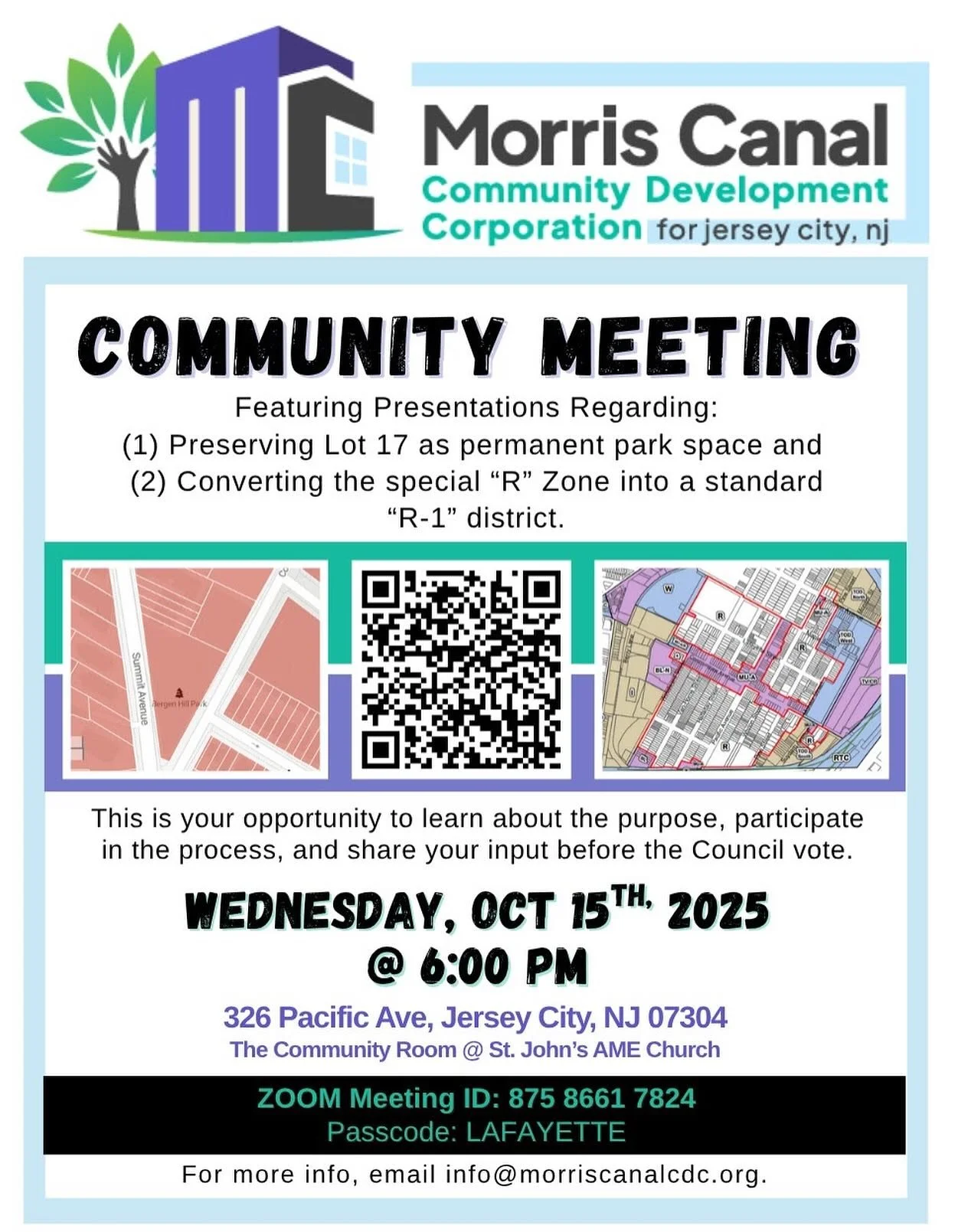 Morris Canal Community Meeting October 15th 6PM