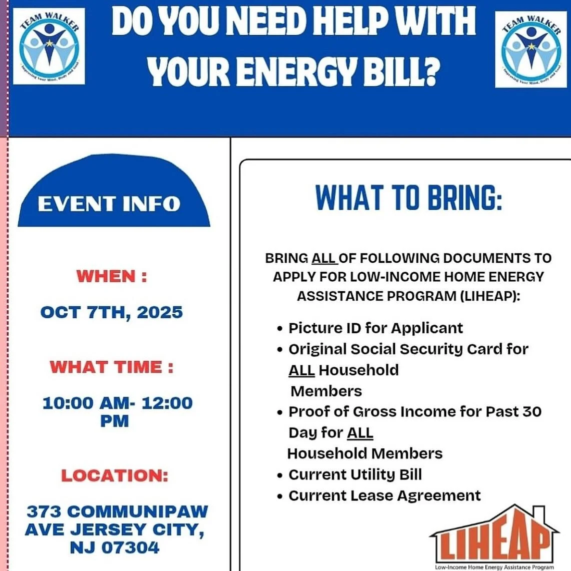 If you need help with your PSE&G Bill then don’t miss this event 🙏🏽 
Be a blessing to someone and help spread the word ‼️ 
Share this post 🙏🏽