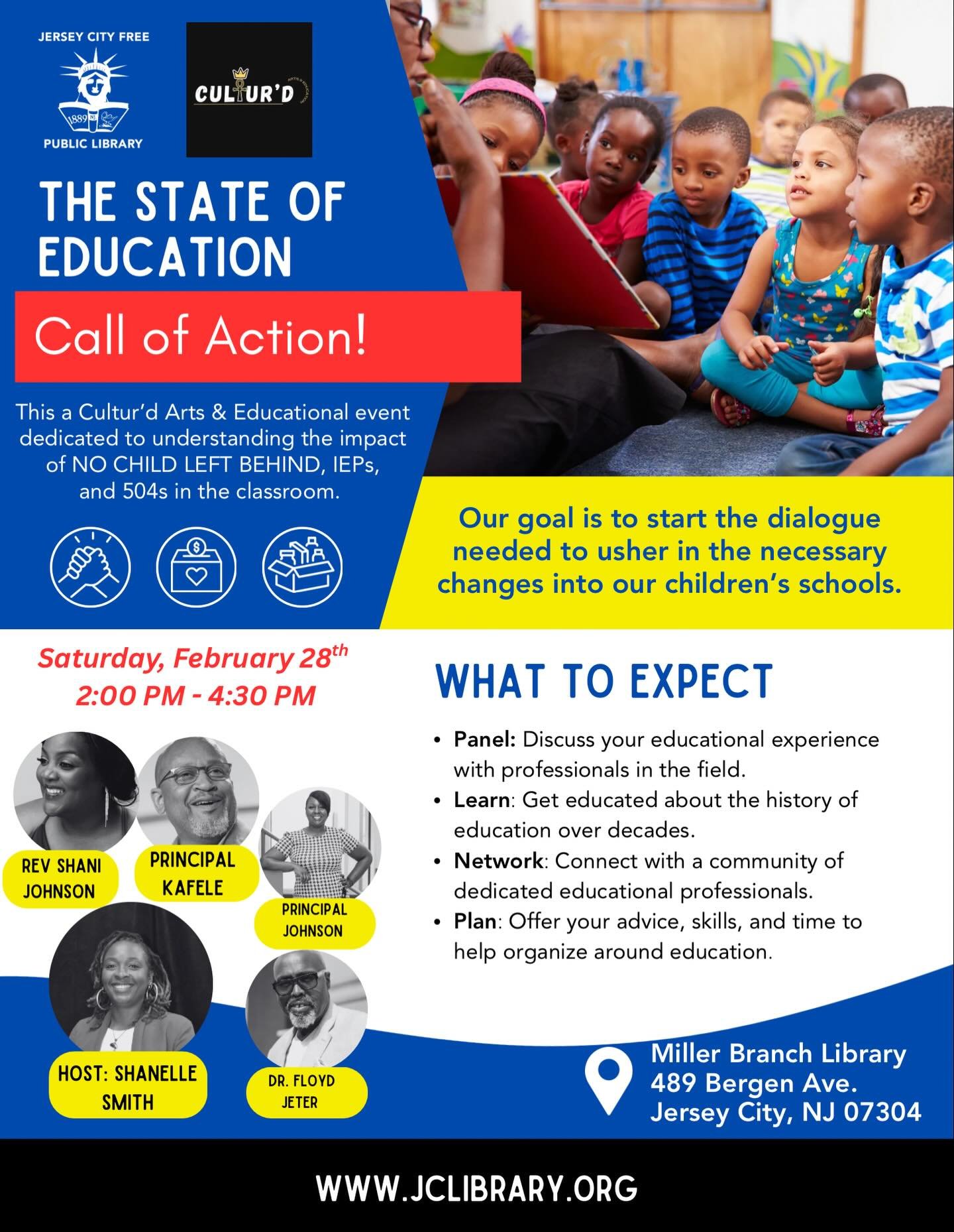 📚 THE STATE OF EDUCATION: A Call to Action! 🎨✏️

Cultur&rsquo;d Arts &amp; Education invites the community to THE STATE OF EDUCATION, a powerful and engaging event dedicated to understanding the impact of No Child Left Behind, IEPs, and 504 Plans i