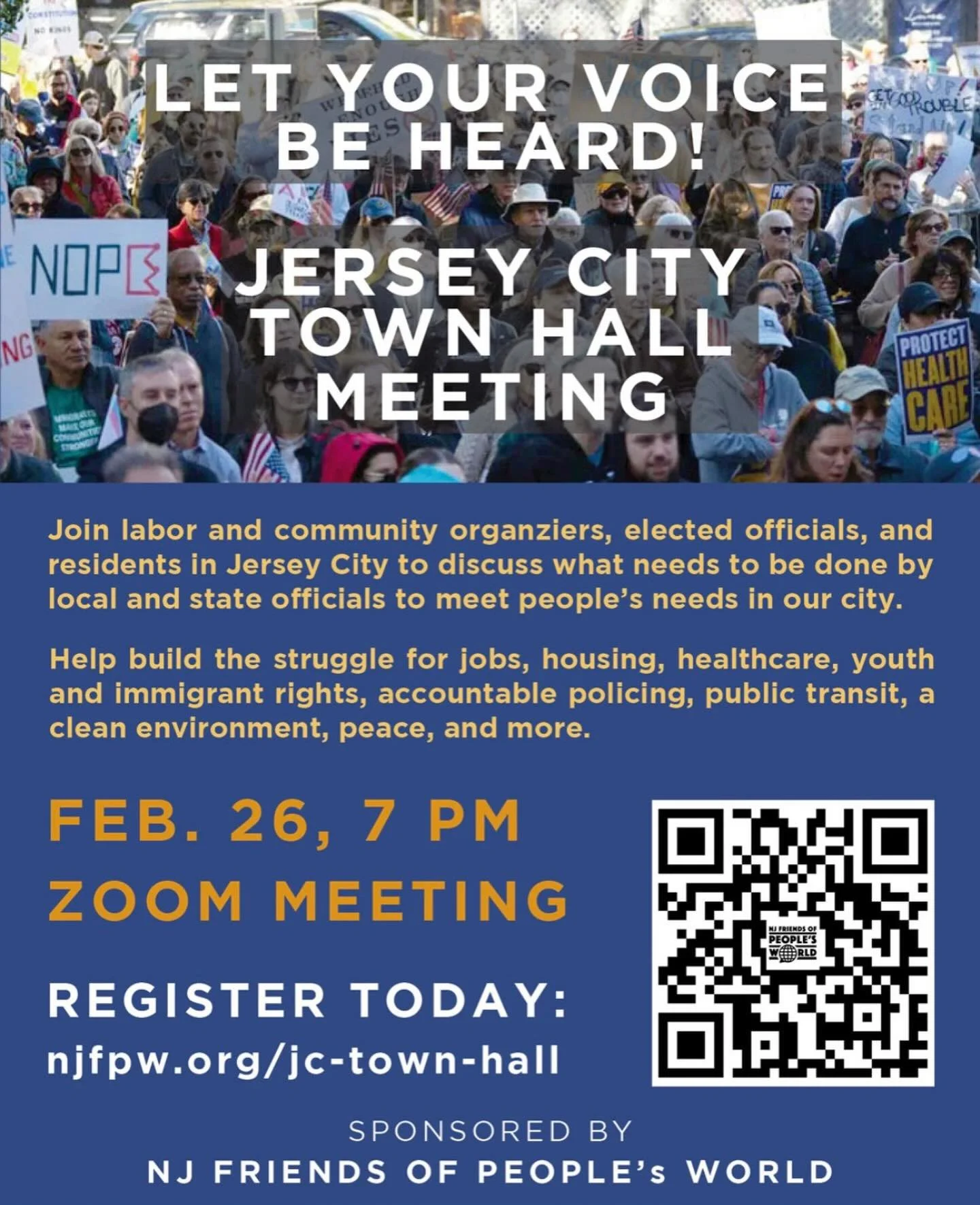 📣 Community Call to Action: JC Town Hall &ndash; African American History Month ✊🏾

Join labor and community leaders, elected officials, and everyday Jersey City residents for an online JC Town Hall in honor of African American History Month. This 