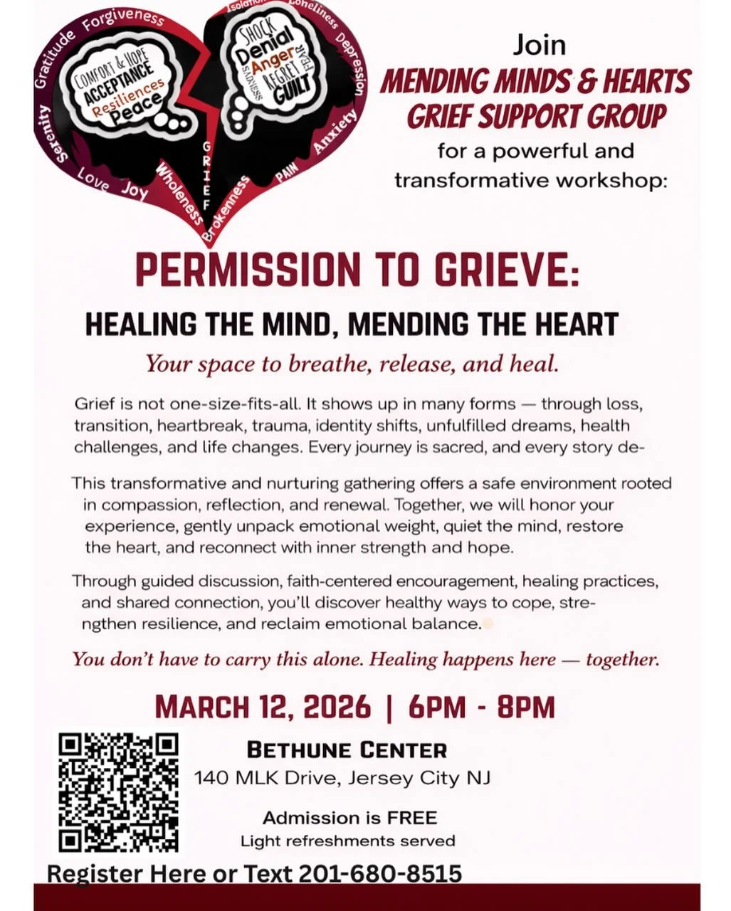 Grief shows up in many forms through loss, heartbreak, trauma, change, and unspoken pain💔❤️&zwj;🩹

If you or someone you love has been carrying heavy emotions, this space was created for you.

Permission to Grieve: Healing the Mind, Mending the Hea