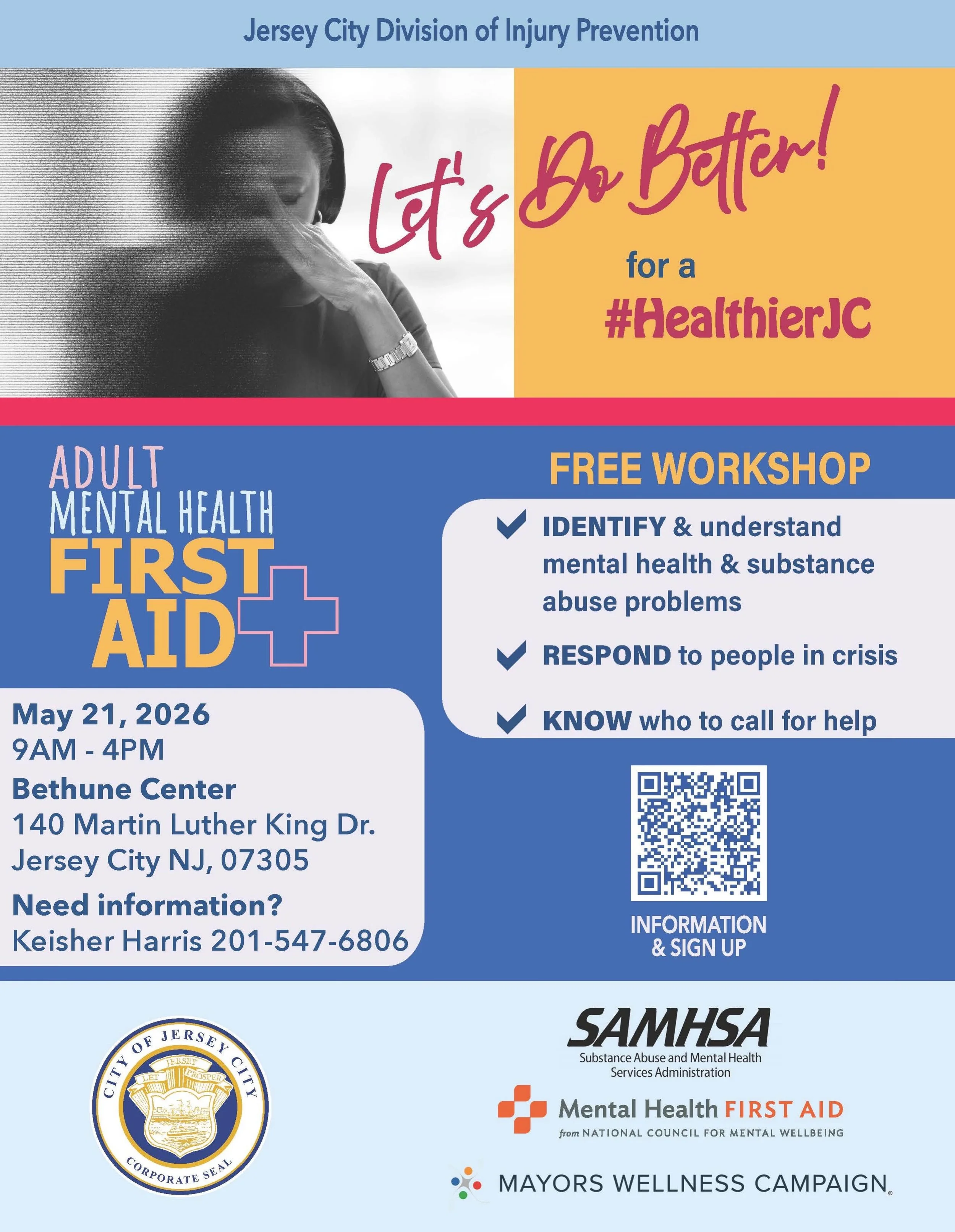 Mental Health First Aid Free Worship from 9am -4Pm Today at The Bethune Center