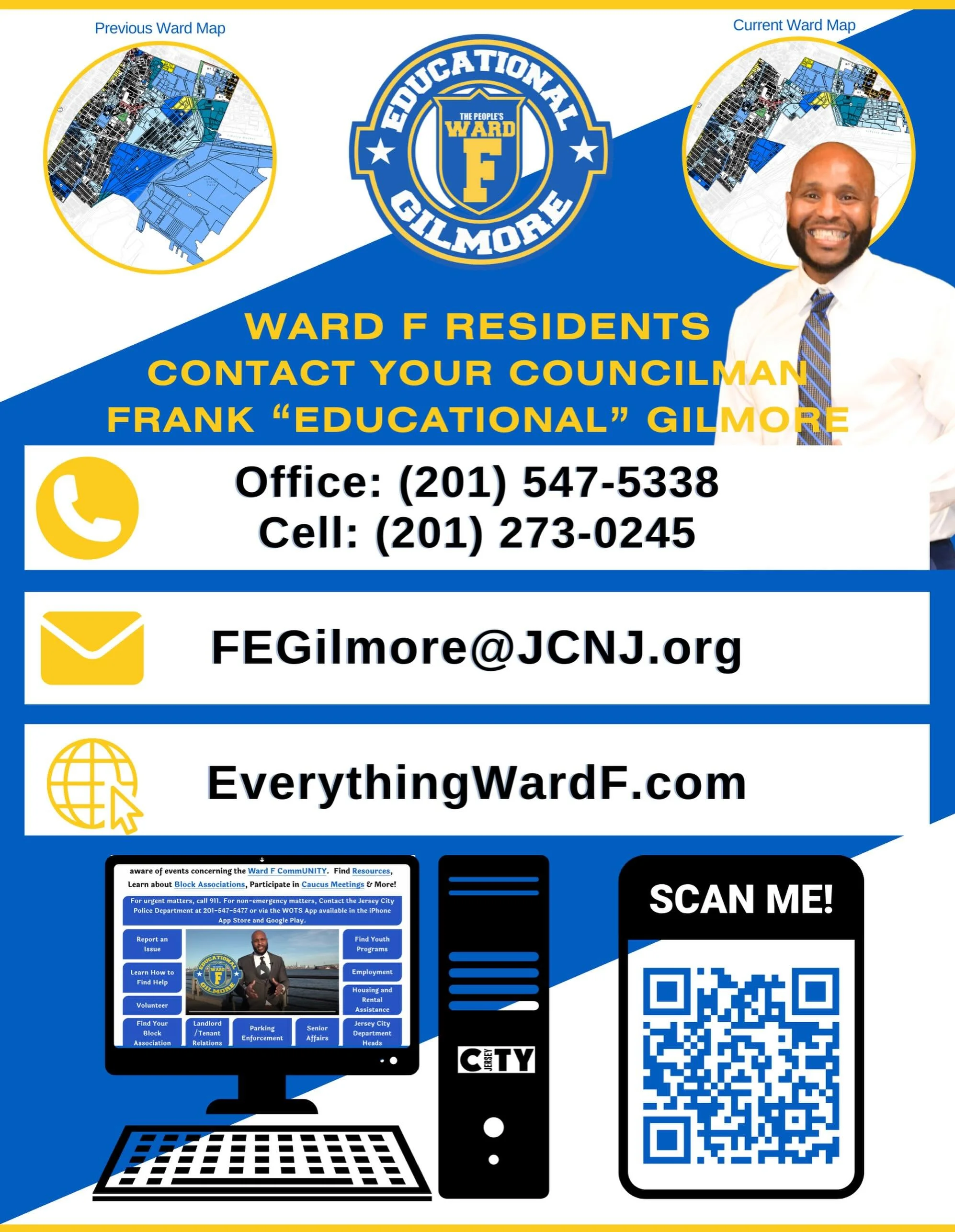 Contact Your Ward F Councilman Frank Educational Gilmore &amp; The Ward F Office Details on Flyer 💙