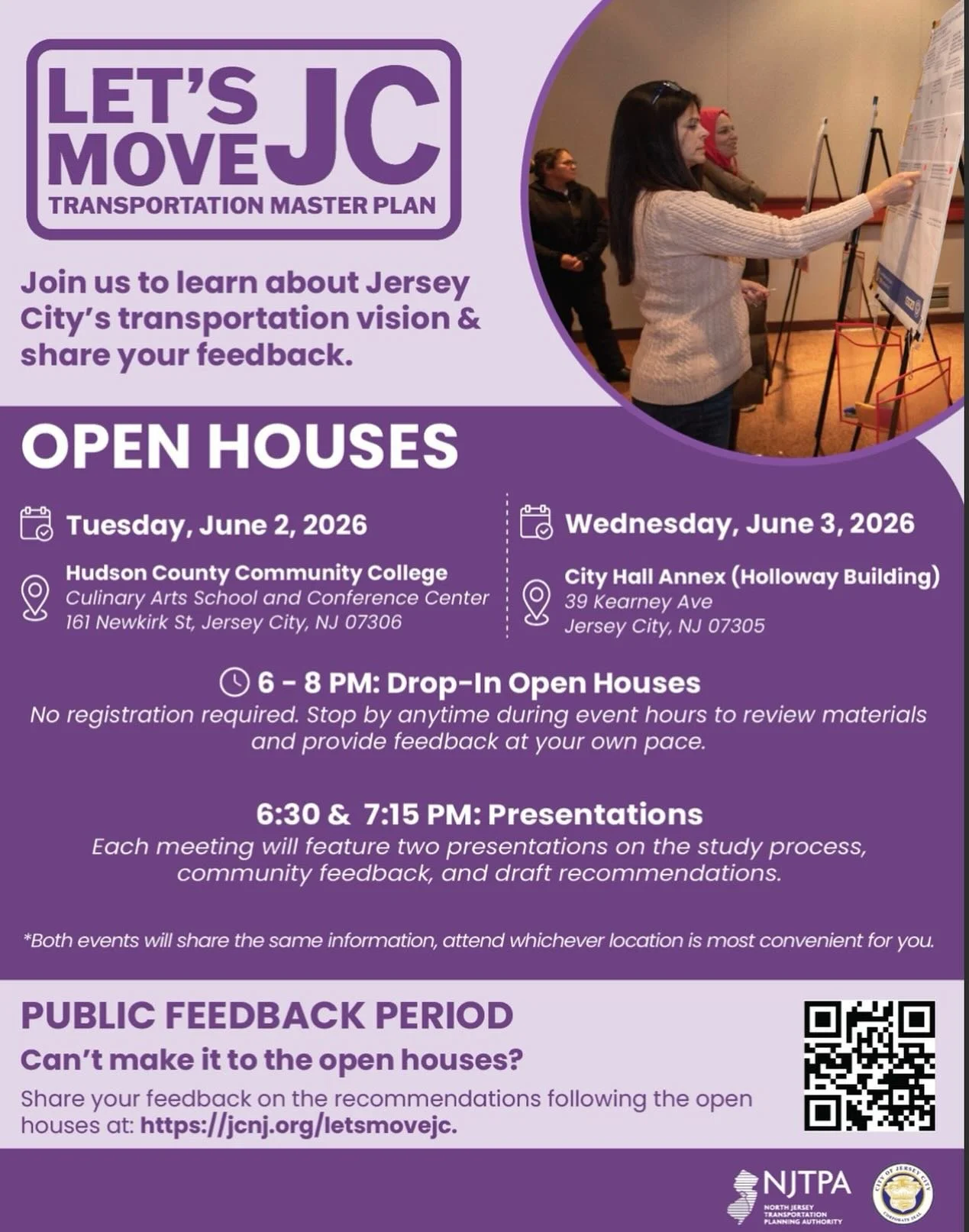 Jersey City is conducting a year-long study to develop Let&rsquo;s Move JC, a comprehensive Transportation Master Plan funded by the North Jersey Transportation Planning Authority (NJTPA). The plan will serve as the City&rsquo;s guiding framework for