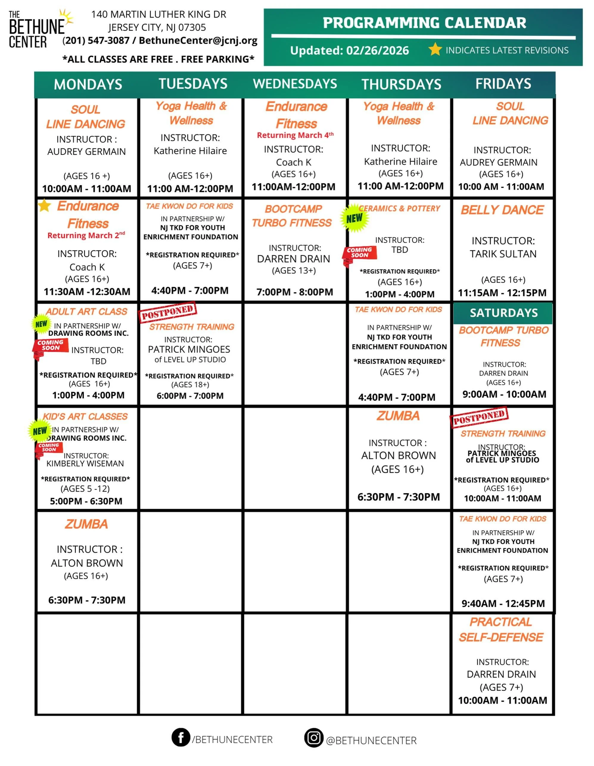 The Bethune Center 2026 Schedule 💙